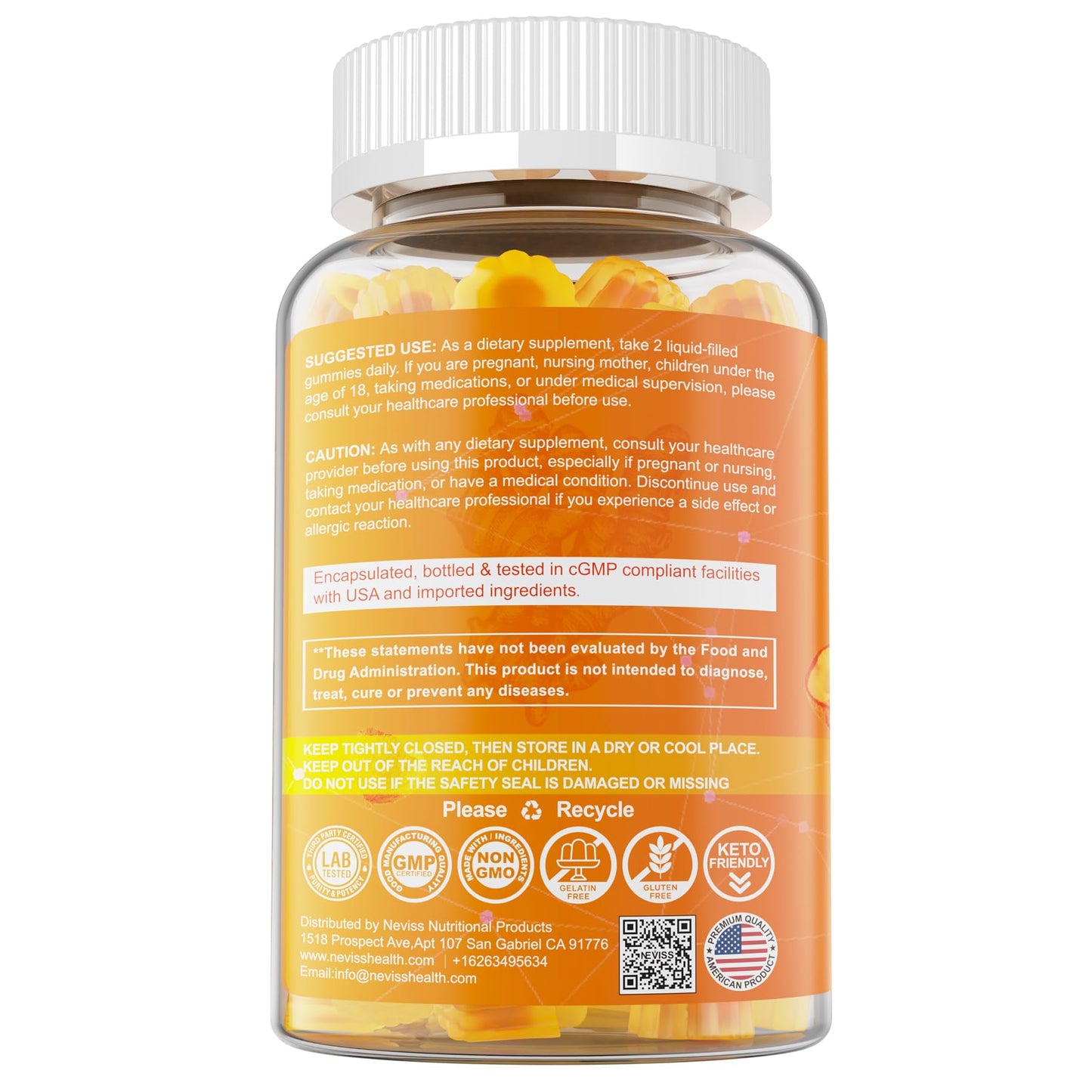 Turmeric Gummies 1000mg with MCT Oil C8/C10 – Curcumin + Black Pepper, Sugar Free, 60 Gummies
