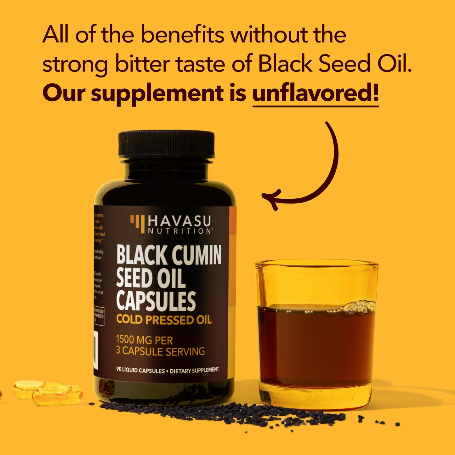 Cold Pressed Black Seed Oil Capsules 1500mg – Immune & Digestive Support, Hair & Skin | 2-Month Unflavored Supply