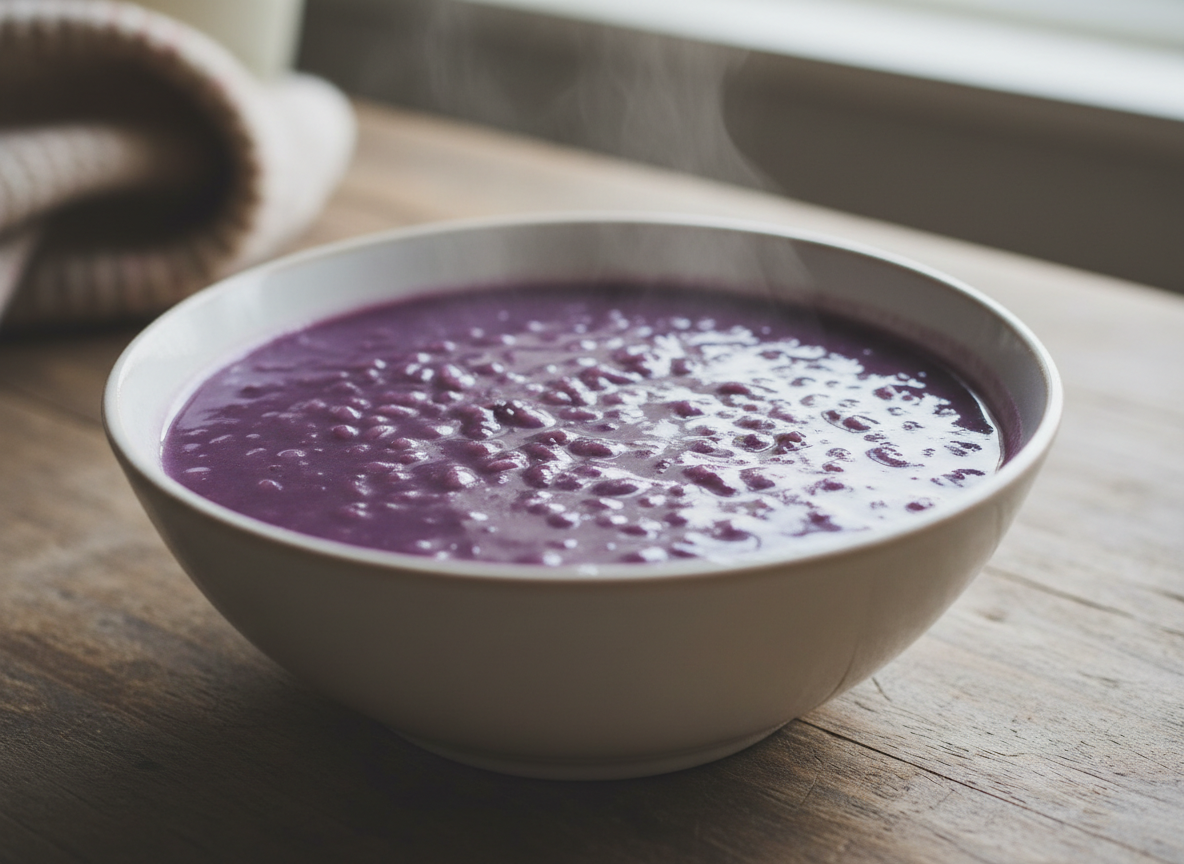 Vegan Friendly No Added Sugar Ube Champorado (Rice Porridge) Sticky Rice