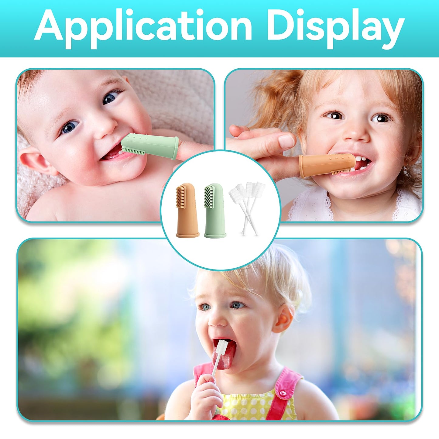 UHFi Baby Finger Toothbrush Kit – Oral Cleaner for 0-36 Months, Clay/Mint + 30pcs