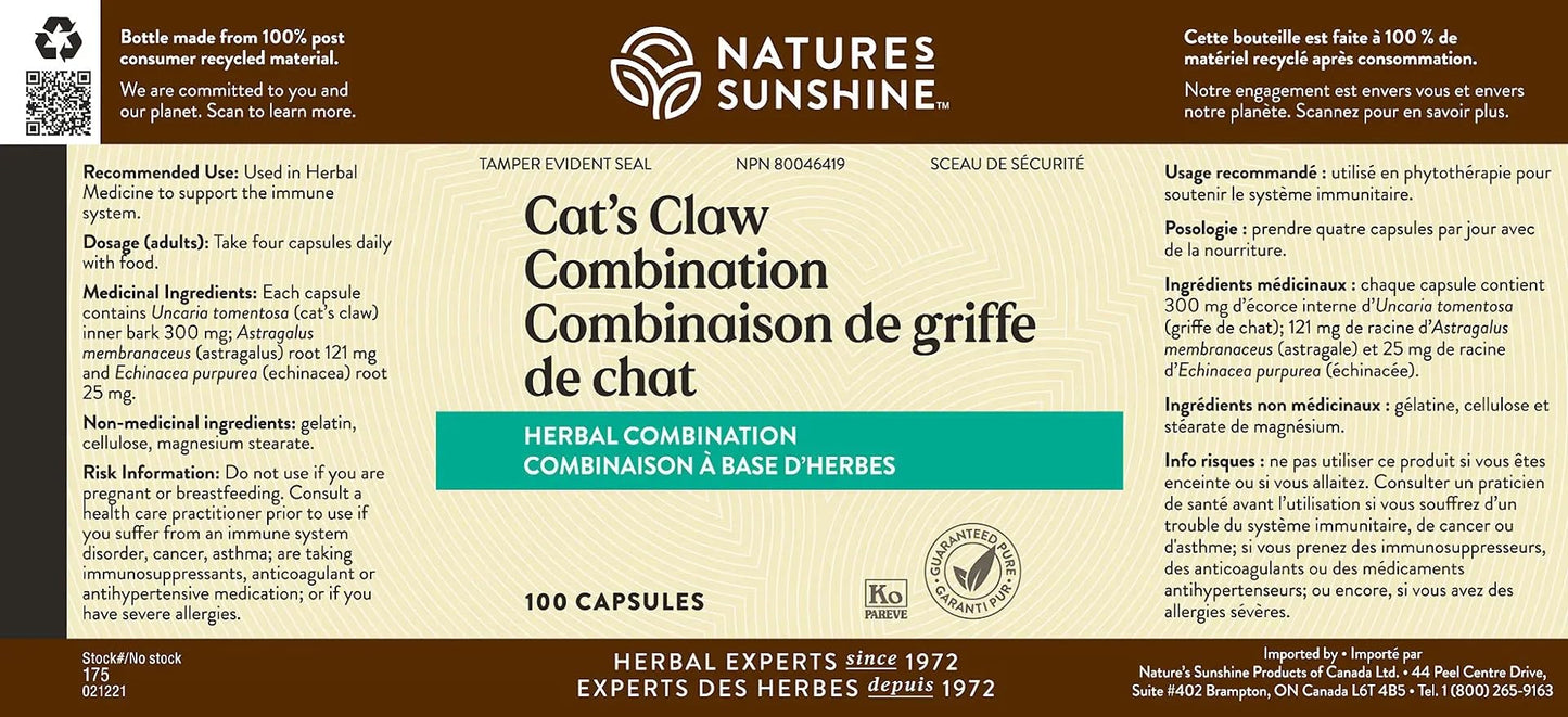 Nature's Sunshine Una de Gato (Cat's Claw) 100 Caps | Immune Support & Digestive Health