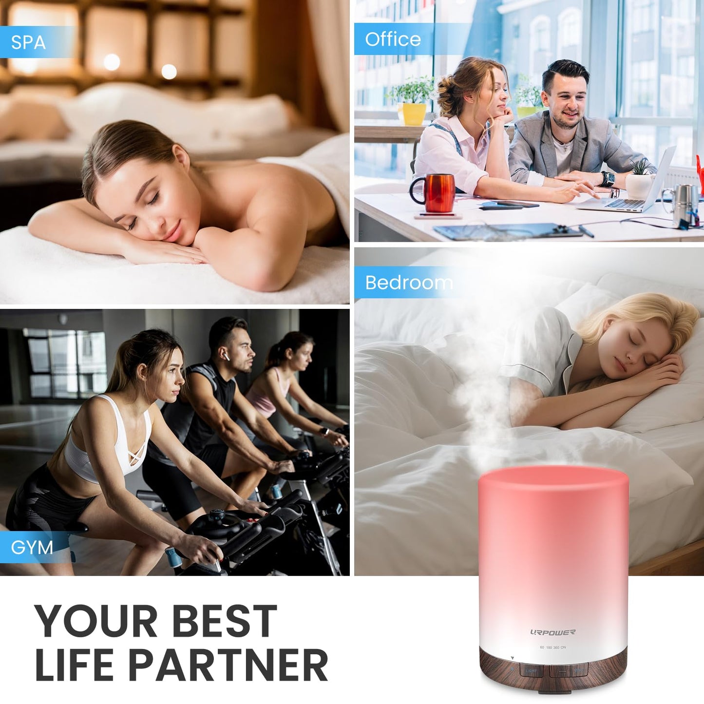 URPOWER 300ml Essential Oil Diffuser | Ultrasonic Humidifier, Auto Shut Off, 7 Color LEDs, 4 Timers