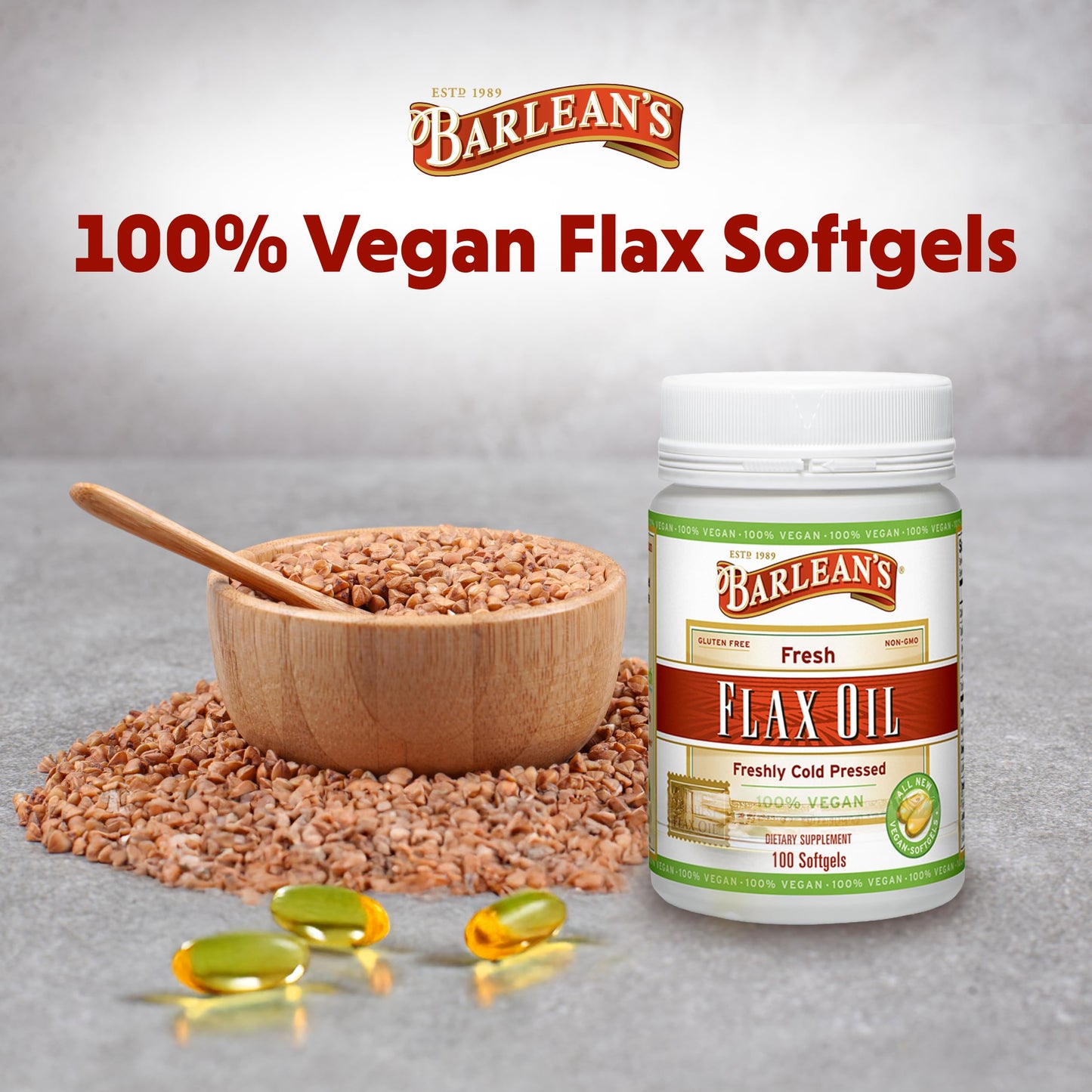 Barlean's Vegan Flaxseed Oil Softgels — 1650 mg ALA, Cold-Pressed, 100 Count