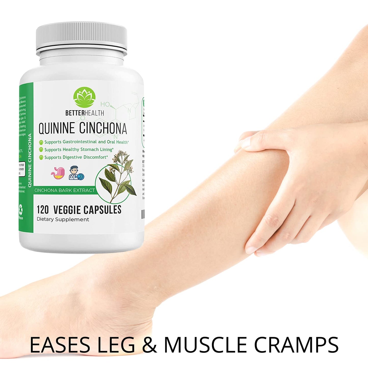 Quinine Cinchona Bark Extract – 500 mg Herbal Supplement for Digestive, Immune & Muscle Support (120 Caps)