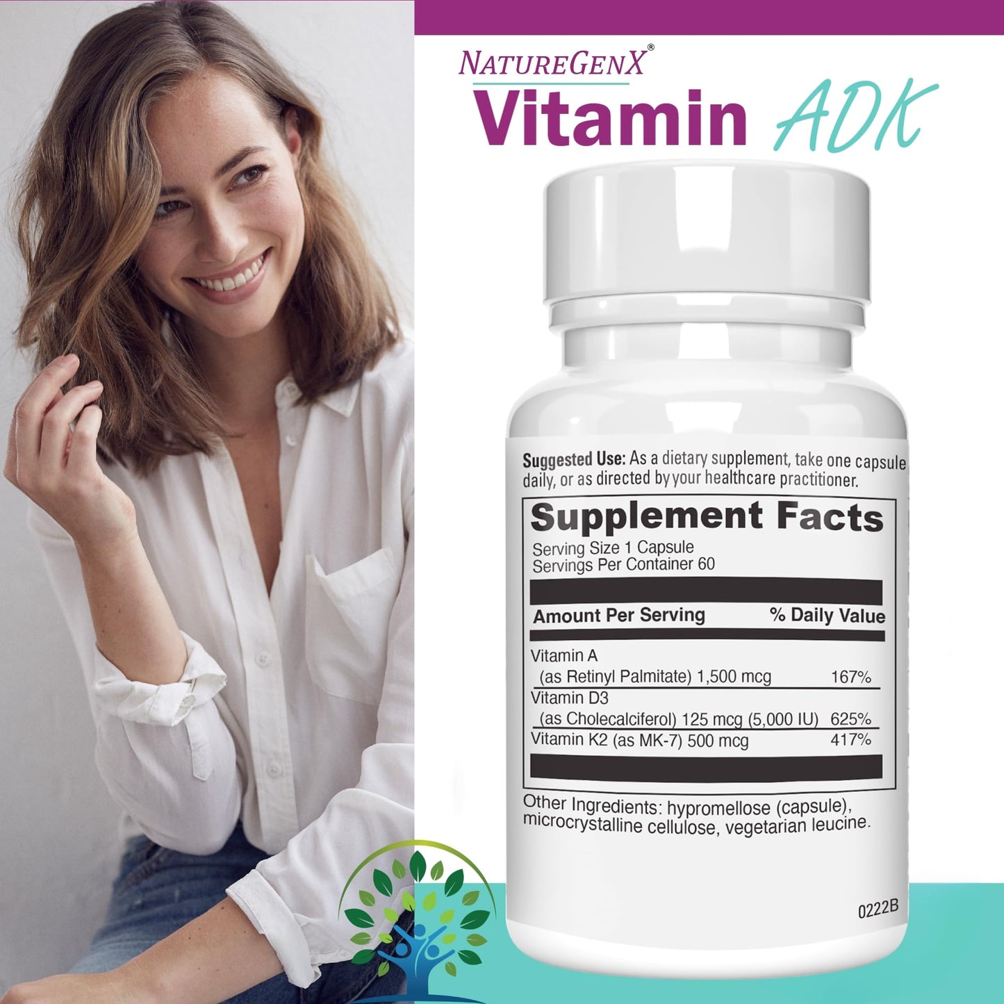 NatureGenX ADK Vitamin Supplement 5000 IU | Vitamin A, D3 & K2 for Bone Health