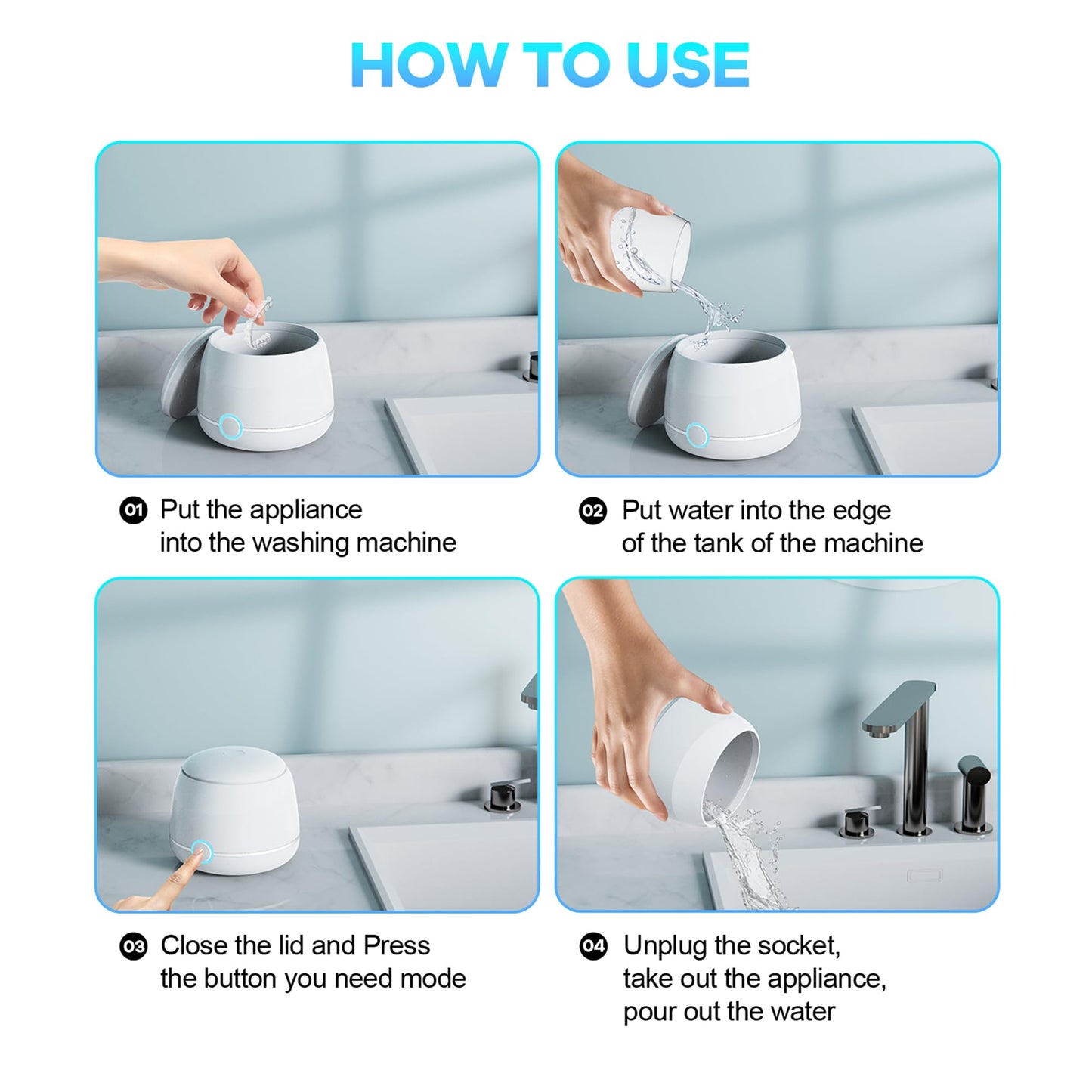 USRIXITECH Ultrasonic Retainer Cleaner Pro – Deep Clean Dentures & Aligners (White)