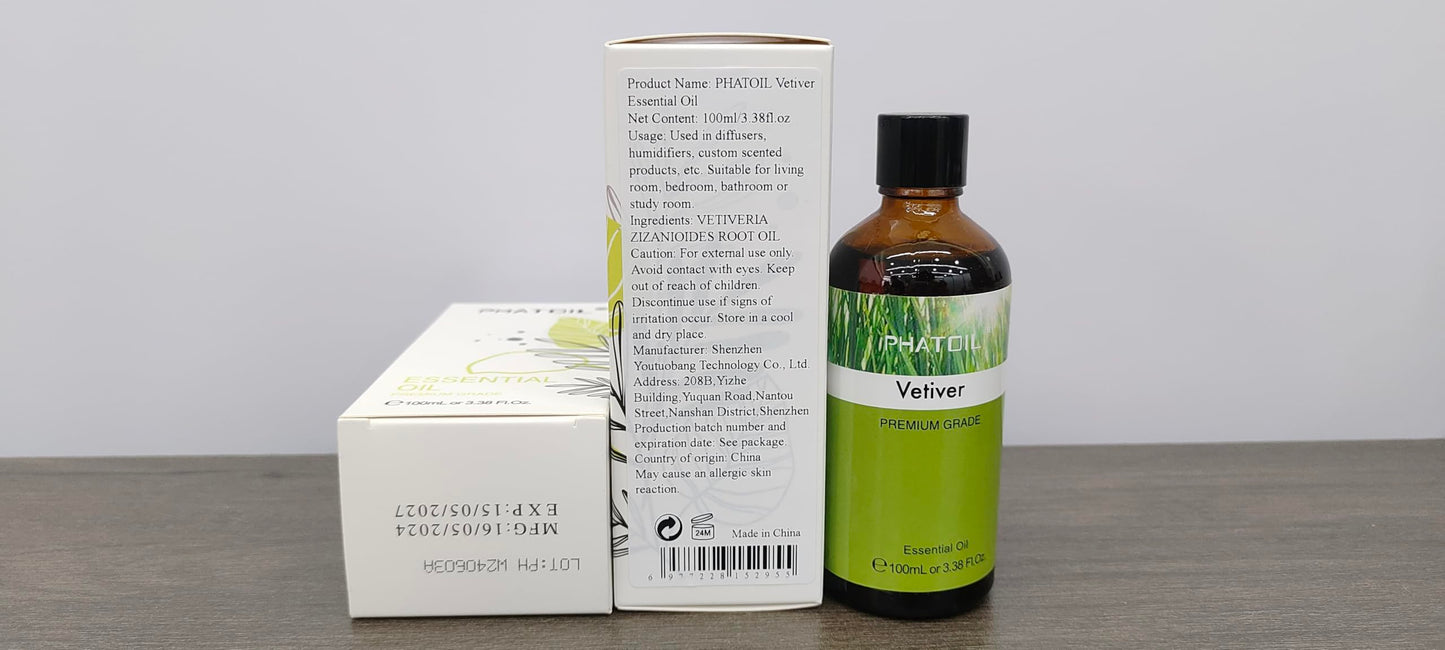 Vetiver Essential Oil 100ml | PHATOIL Pure Aromatherapy for Diffusers, Candles & DIY Projects