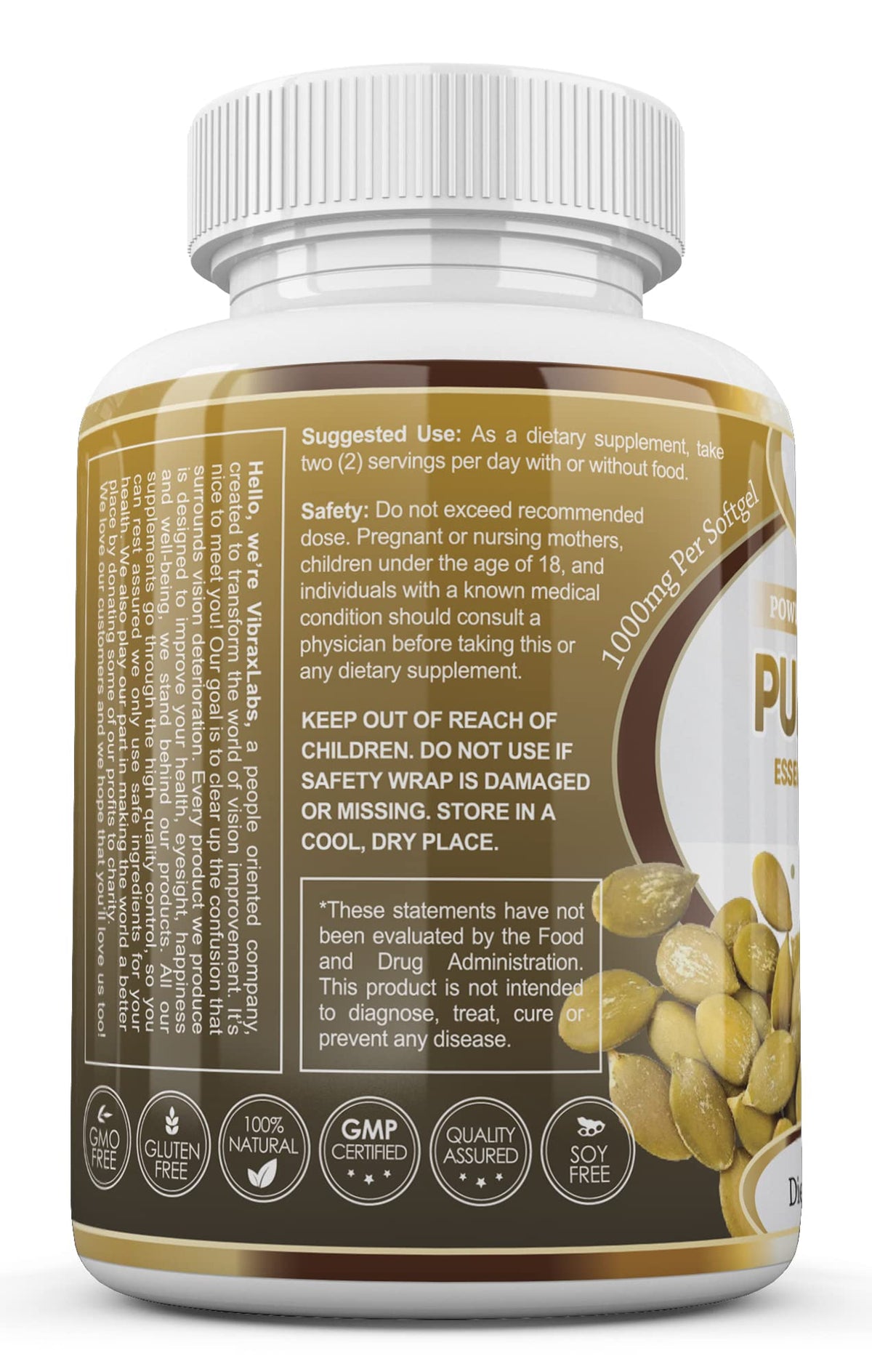 Vibraxlabs Pumpkin Seed Oil - 1000mg Cold Pressed Softgels | Hair Growth, Youthful Skin & Bladder Support | 60 Softgels BritishVita | Premium UK Vitamins & Wellness Supplements