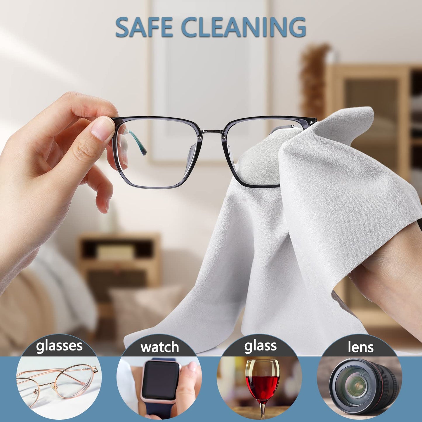 Vin Beauty Extra Large Microfiber Cleaning Cloths (12 x 12) for Eyeglasses & Screens – 5 Pack, Deerskin Velvet