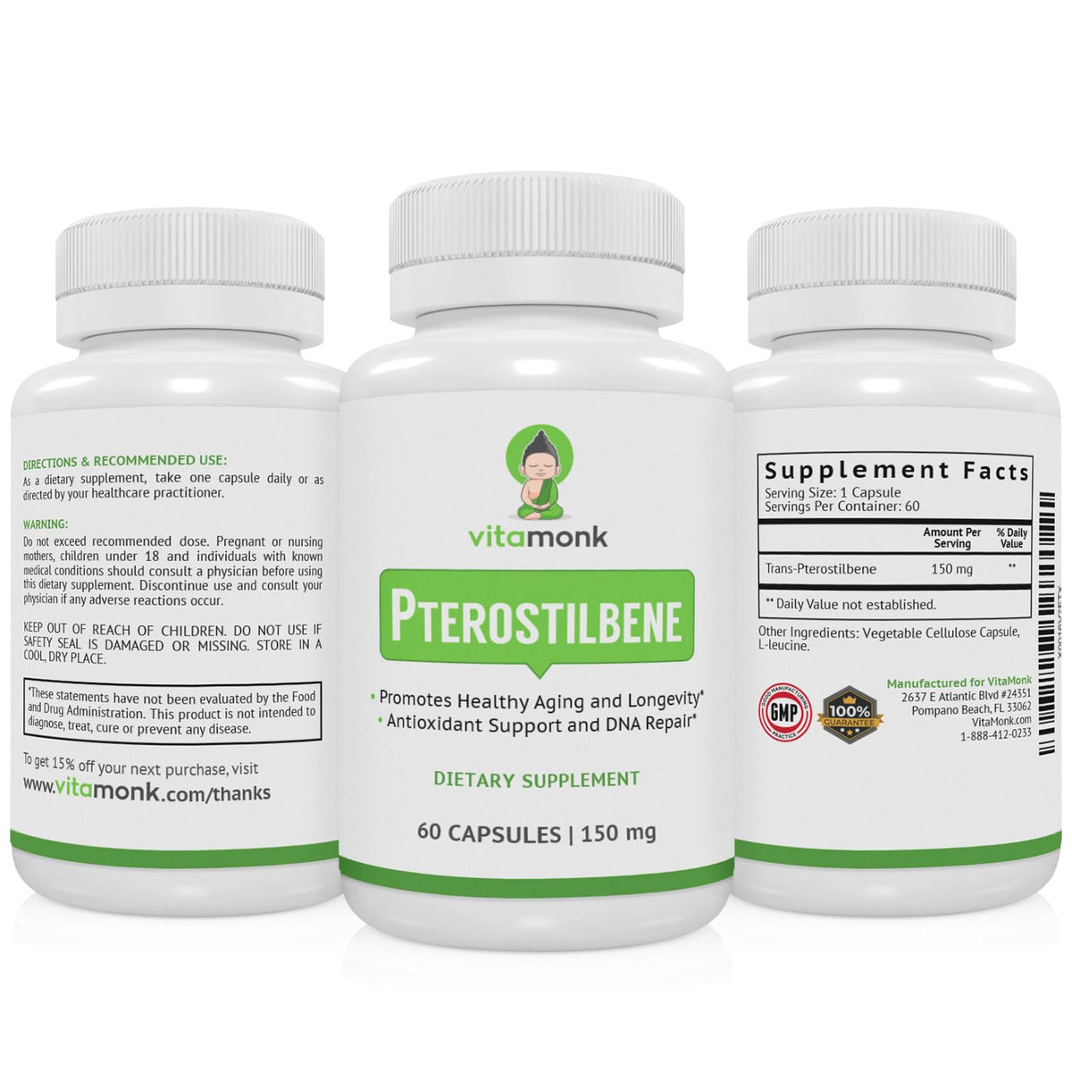 VitaMonk Pterostilbene 150mg Capsules – Soy Free, No Fillers | 60 Veggie-Caps BritishVita | Premium UK Vitamins & Wellness Supplements