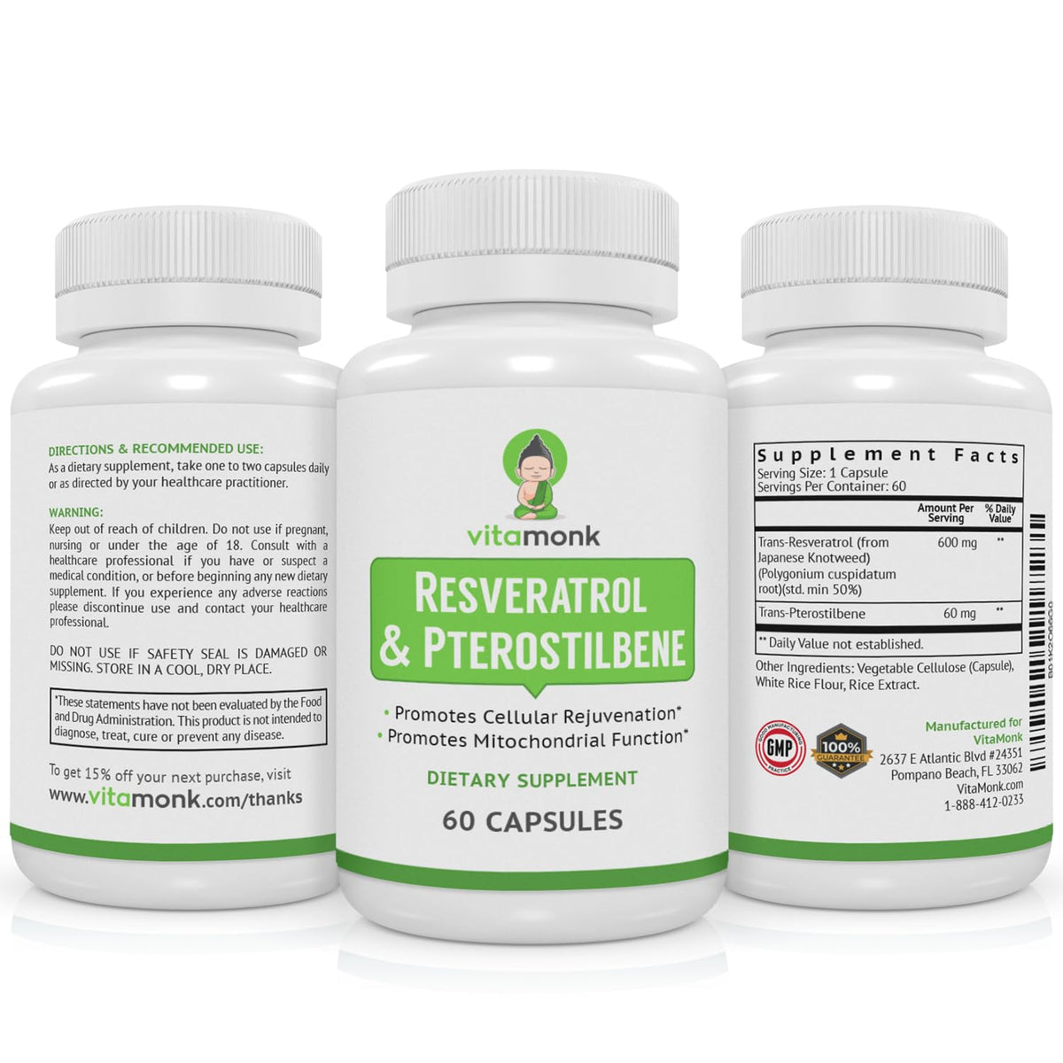 VitaMonk Resveratrol + Pterostilbene 600/60mg - Healthy Aging (60 Caps) BritishVita | Premium UK Vitamins & Wellness Supplements
