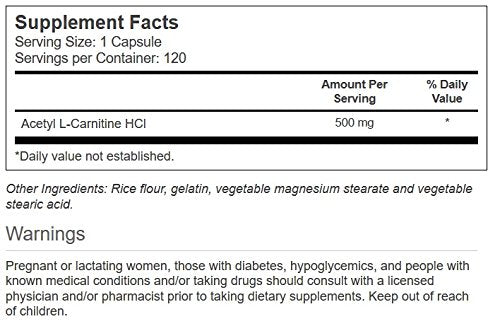 Vitacost Acetyl L-Carnitine HCl 500 mg - 120 Capsules
