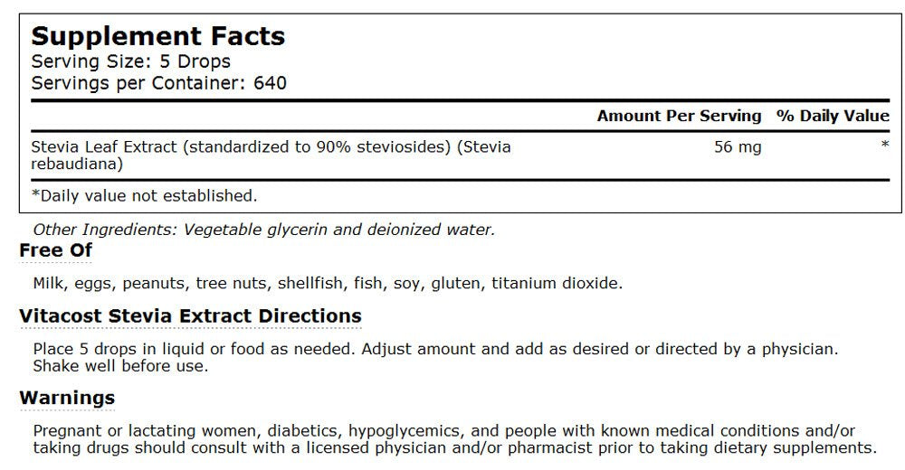 Vitacost Stevia Extract - 4 fl oz | All-Natural Calorie-Free Sweetener