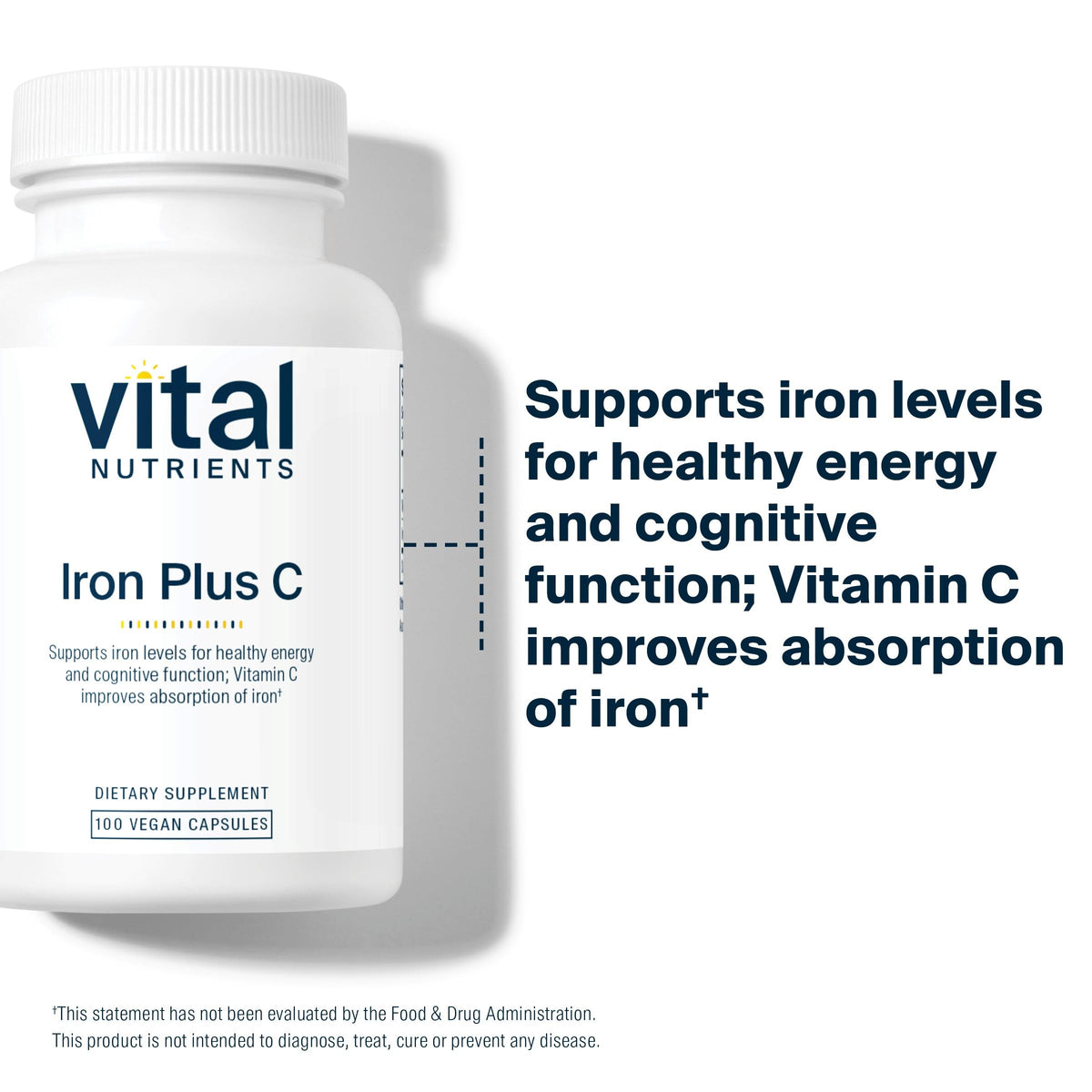 Vital Nutrients Iron Plus C - Vegan Iron Supplement with 20 mg Iron + 200 mg Vitamin C | Gluten Free, Non-GMO | 100 Capsules BritishVita | Premium UK Vitamins & Wellness Supplements