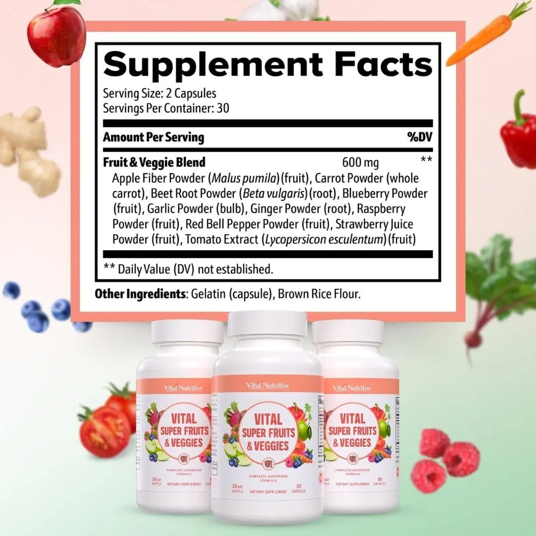 Vital Super Fruits & Veggies – 2-in-1 Daily Capsule for Energy, Immunity & Vitality | Vital Nutritive BritishVita | Premium UK Vitamins & Wellness Supplements