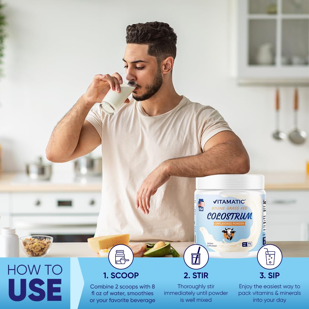 Vitamatic Bovine Colostrum 30% IgG Powder – Gut Health & Immune Support (60g, Unflavored)