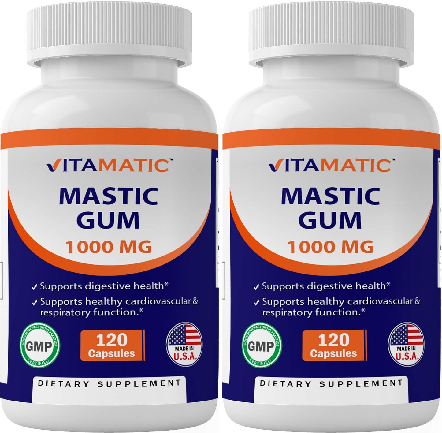Vitamatic 2 Pack Mastic Gum 1000mg per Serving | Digestive & Immune Support | 240 Capsules