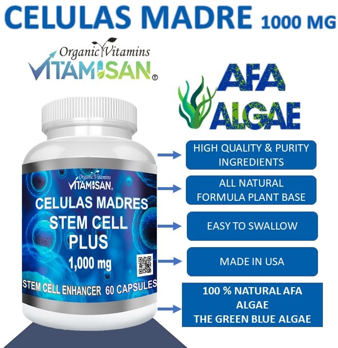 VITAMISAN Celulas Madres 60 Capsules 1000 mg AFA Blue-Green Algae Stem Cell - Pack of 2 BritishVita | Premium UK Vitamins & Wellness Supplements