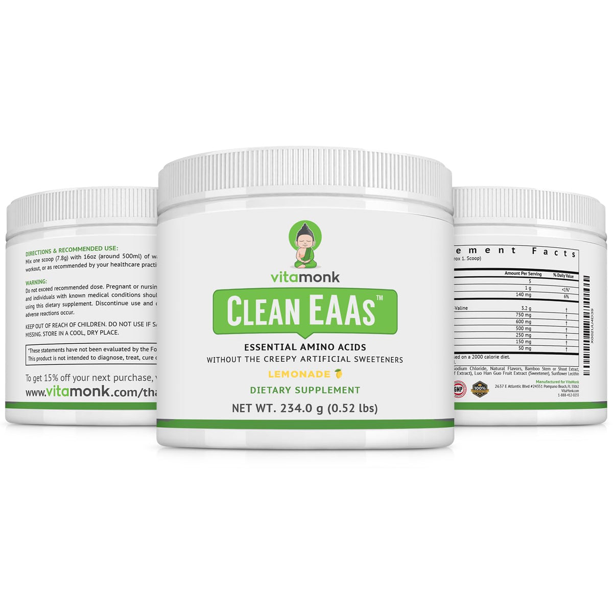 VitaMonk Clean EAA - EAAs with No Artificial Sweeteners for Pre-Workout, Energy and Recovery - Max Bioavailable EAA Powder with 9 Essential Amino Acids - Natural Lemonade Flavor BritishVita | Premium UK Vitamins & Wellness Supplements