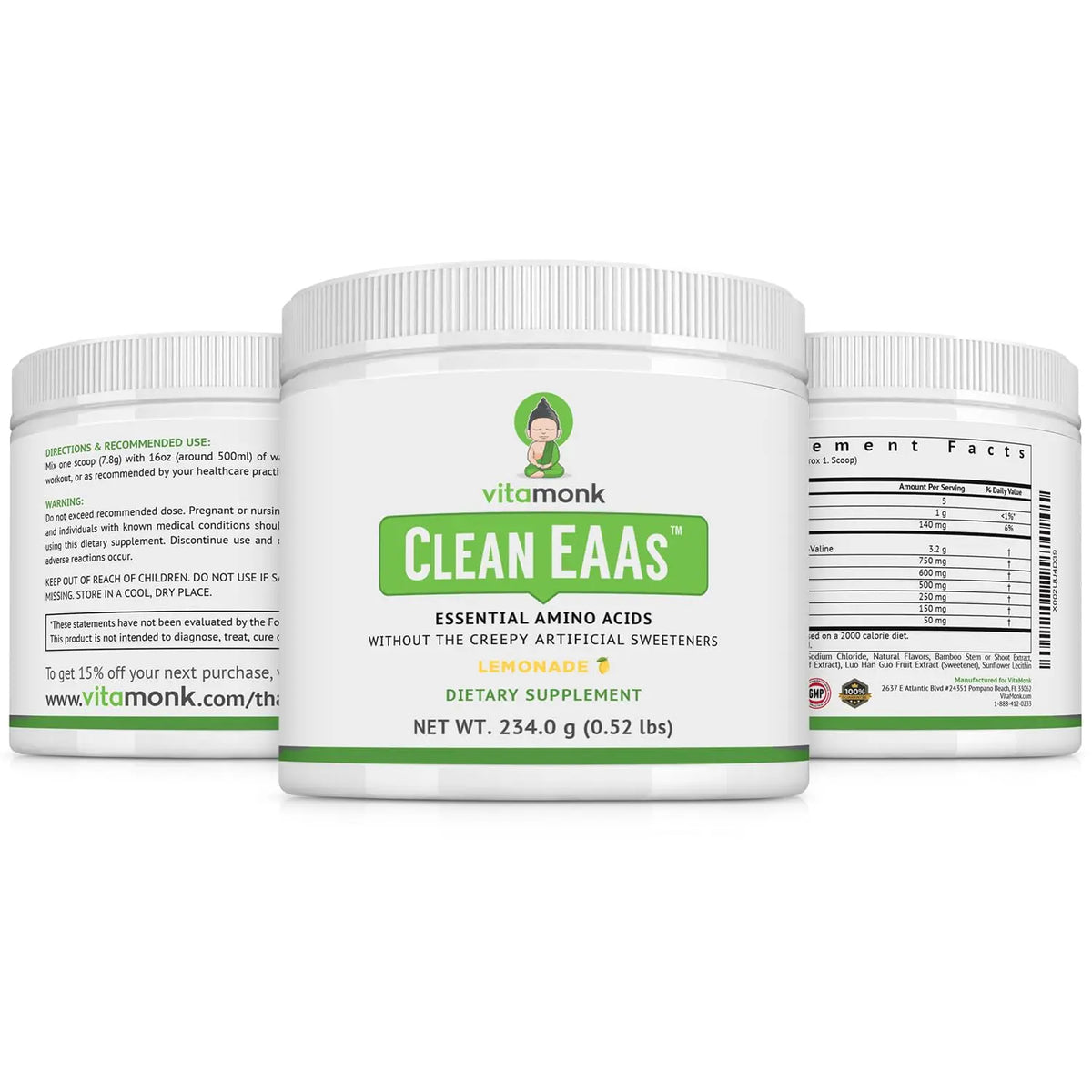 VitaMonk Clean EAA - EAAs with No Artificial Sweeteners for Pre-Workout, Energy and Recovery - Max Bioavailable EAA Powder with 9 Essential Amino Acids - Natural Lemonade Flavor BritishVita | Premium UK Vitamins & Wellness Supplements