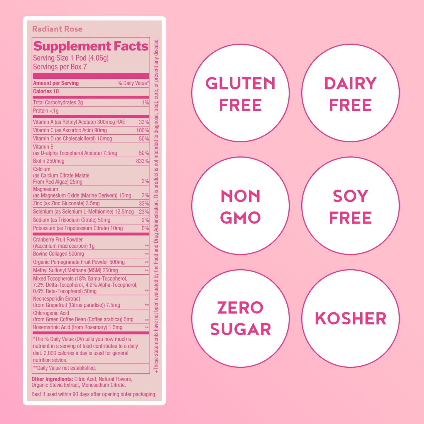 Vitapod Paris Hilton x Beauty+ Radiant Rose – Sugar-Free Drink Mix, 7 Pods, 10 Calories
