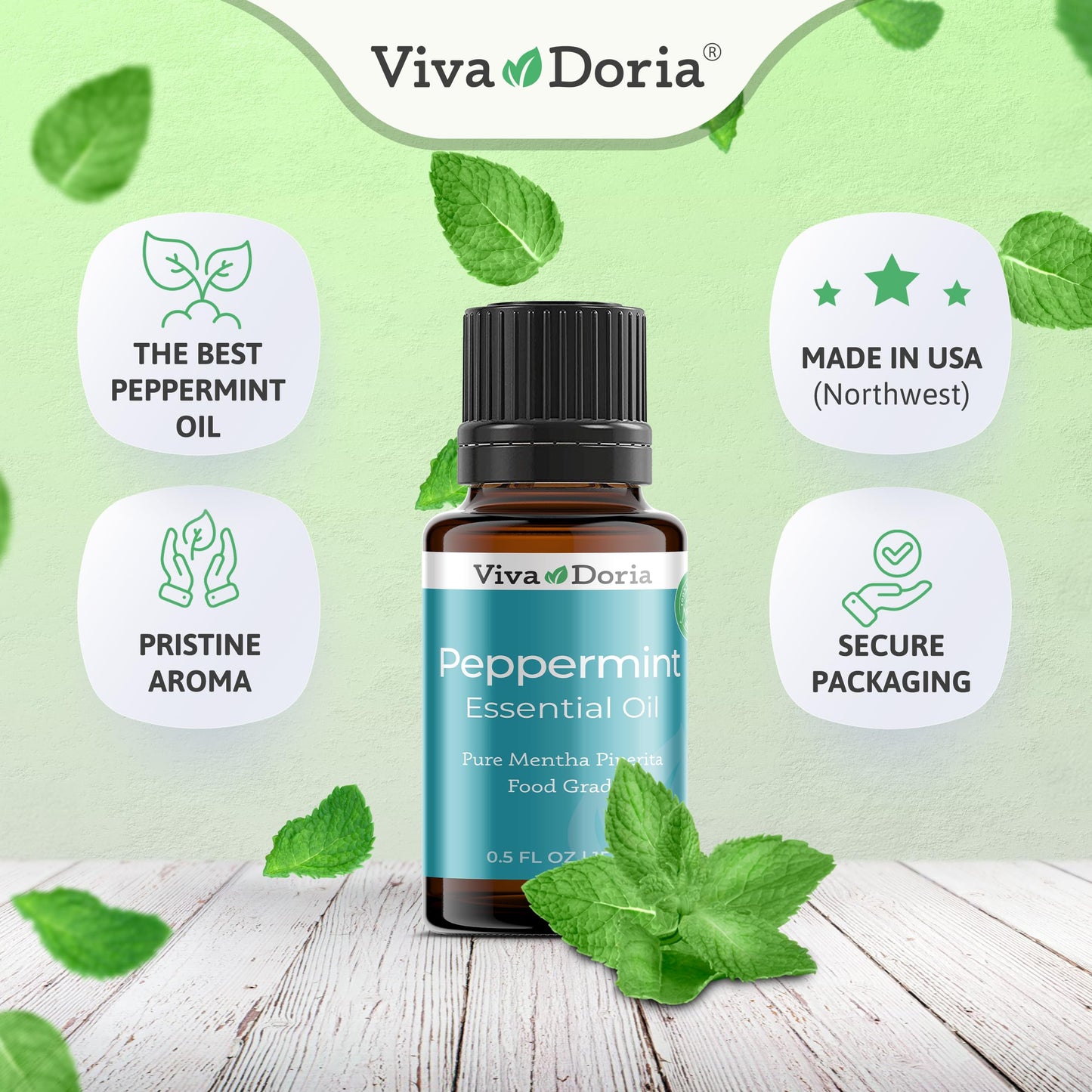 Viva Doria Peppermint Essential Oil - 15 mL | 100% Pure, Northwest USA