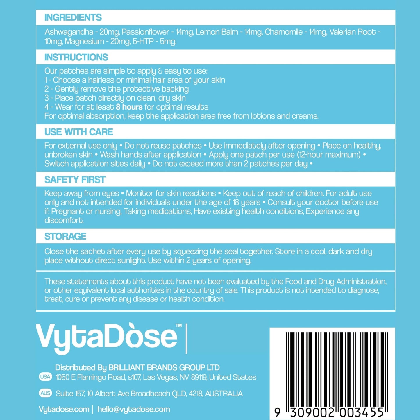 Vytadose Melatonin-Free Herbal Sleep Patches – 8-Hour Time-Release (Adults & Kids)