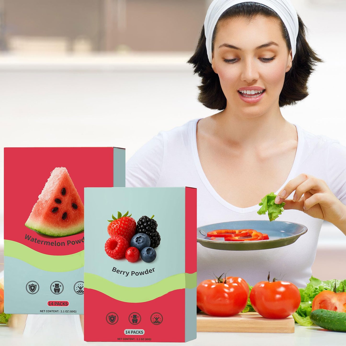Watermelon & Berry Powder – Natural Antioxidant & Greens Mix (Plant-Based, Digestive Support) – 28 Servings (Watermelon+Blue Raspberry)