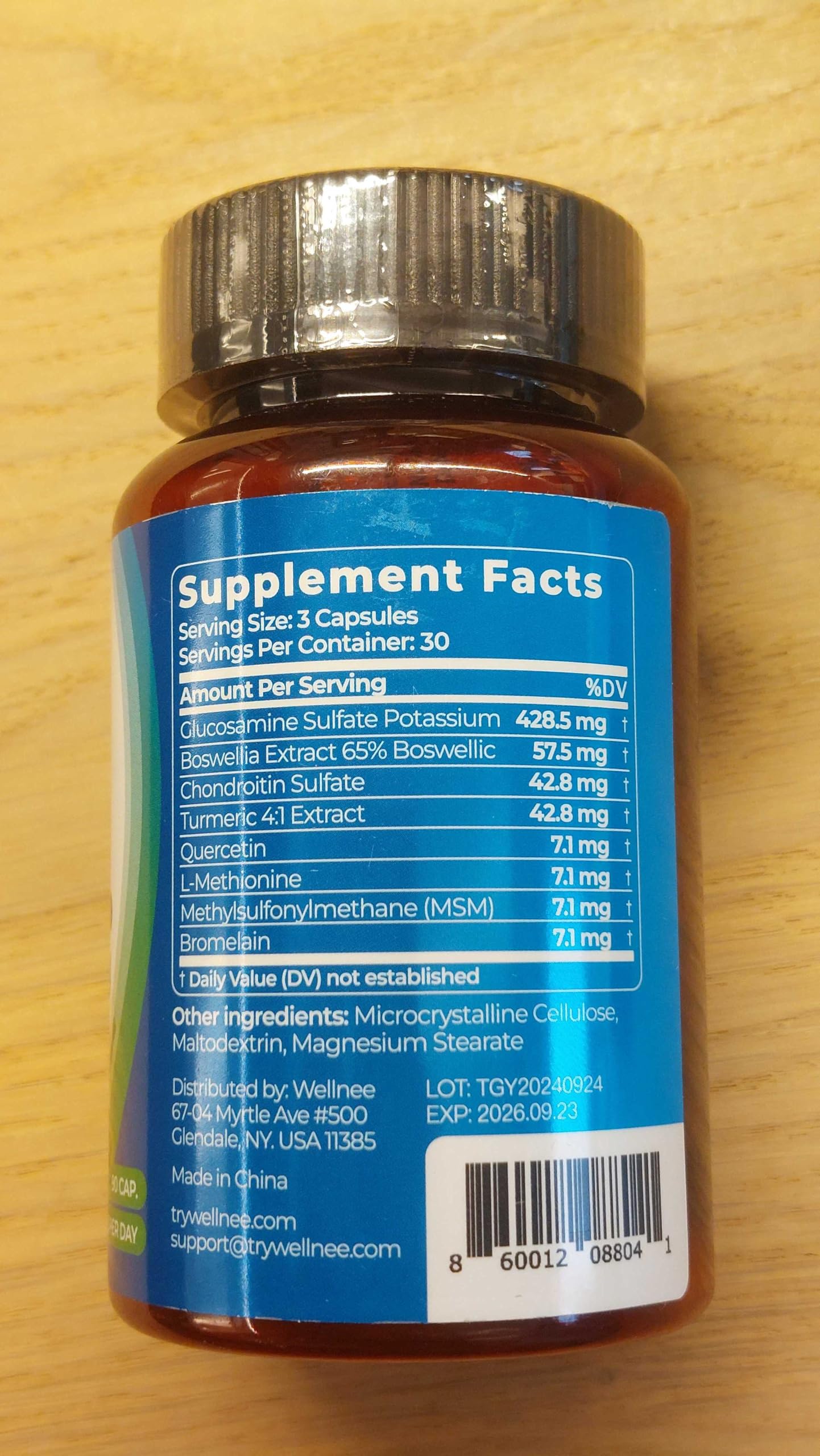 Wellnee Joint Support Supplement | Glucosamine Chondroitin MSM, Boswellia & Turmeric | 90 Capsules, 30 Servings
