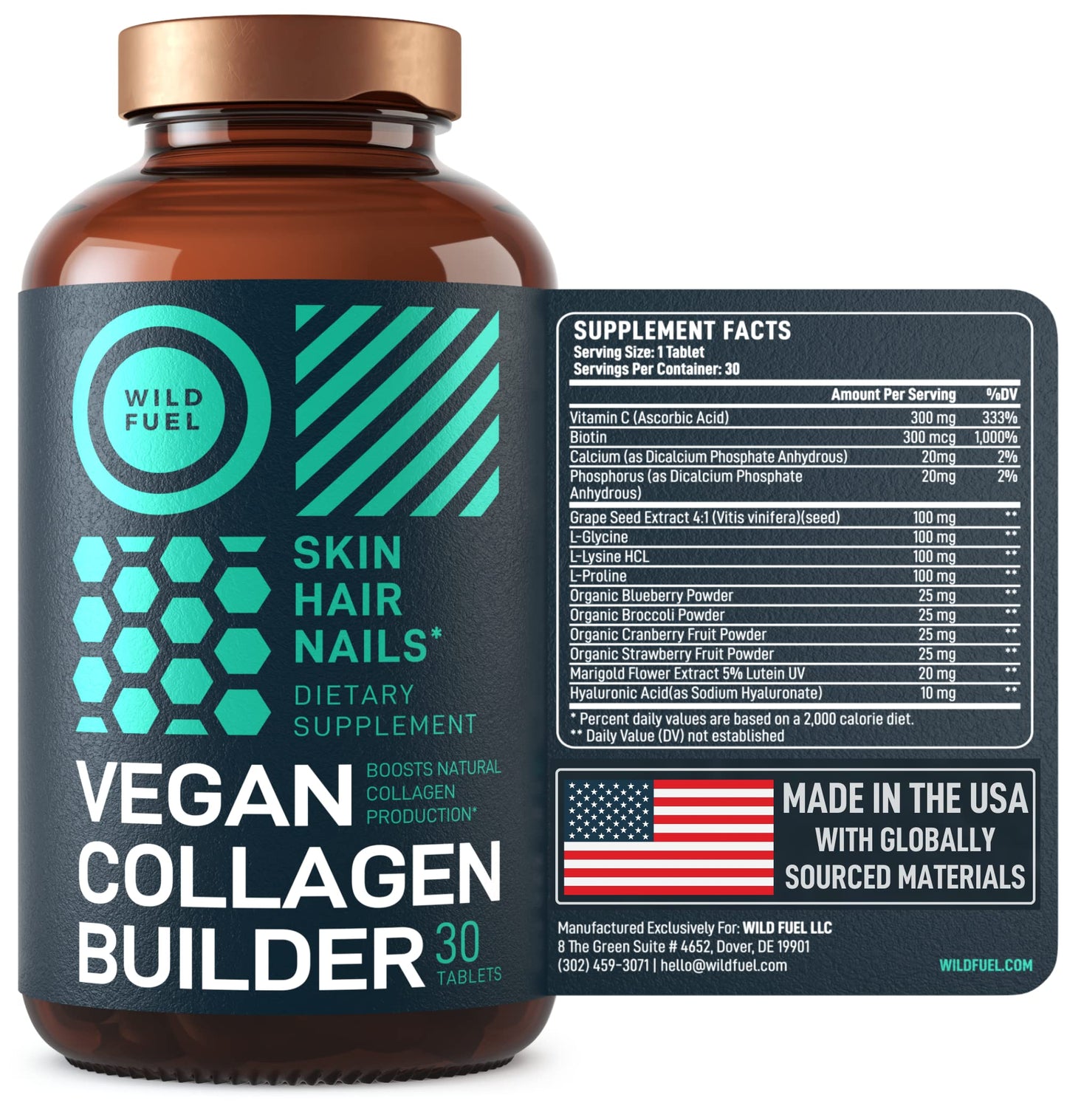WILD FUEL Vegan Collagen Builder – Plant-Based Booster with Biotin (30 Tablets)