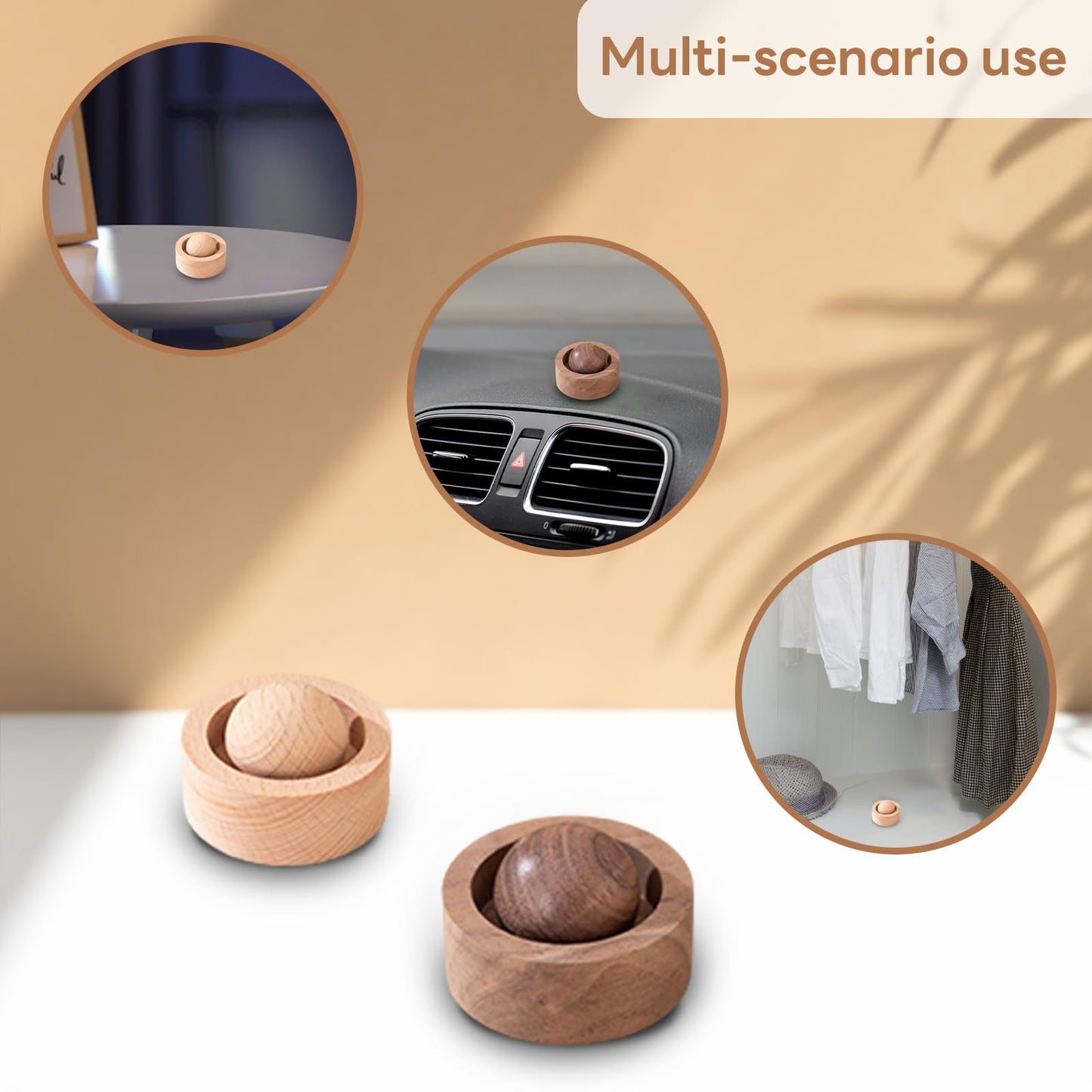 Wooden Essential Oil Diffuser – Round Ball Aromatherapy Diffuser, Walnut & Beech, Office, Car, Yoga
