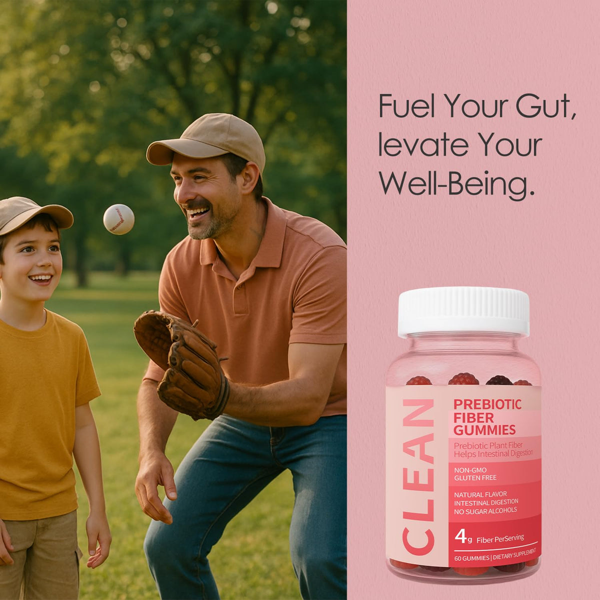 Wuliao Clean Fiber Gummies for Men – Prebiotic Digestive Health (60 Gummies) BritishVita | Premium UK Vitamins & Wellness Supplements