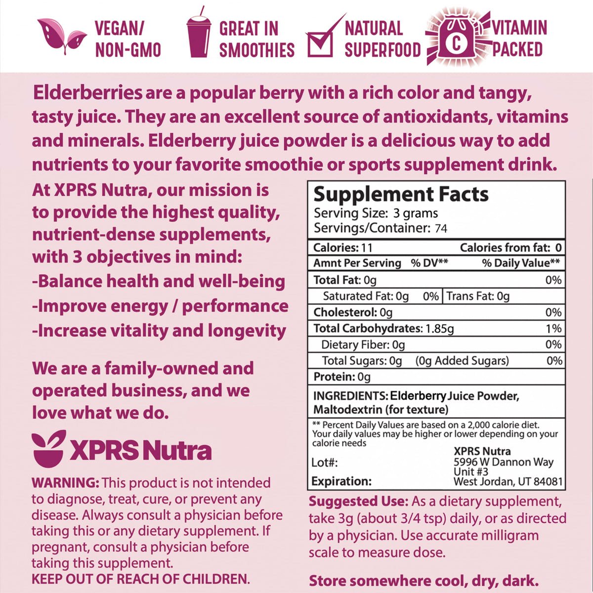 XPRS Nutra Elderberry Juice Powder - Organic Elderberry Powder, Vitamin A & C - 8 oz Pack of 2 BritishVita | Premium UK Vitamins & Wellness Supplements