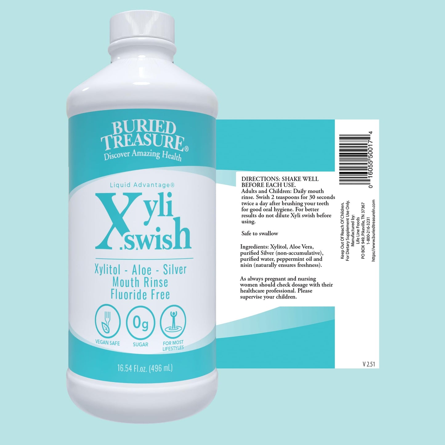 Xyli Swish - All Natural Formulated Nano Silver, Xylitol & Aloe Mouthwash - Alcohol and Fluoride Free - Oral Rinse to Fight Bad Breath & Dry Mouth - Peppermint Flavor - 16oz.