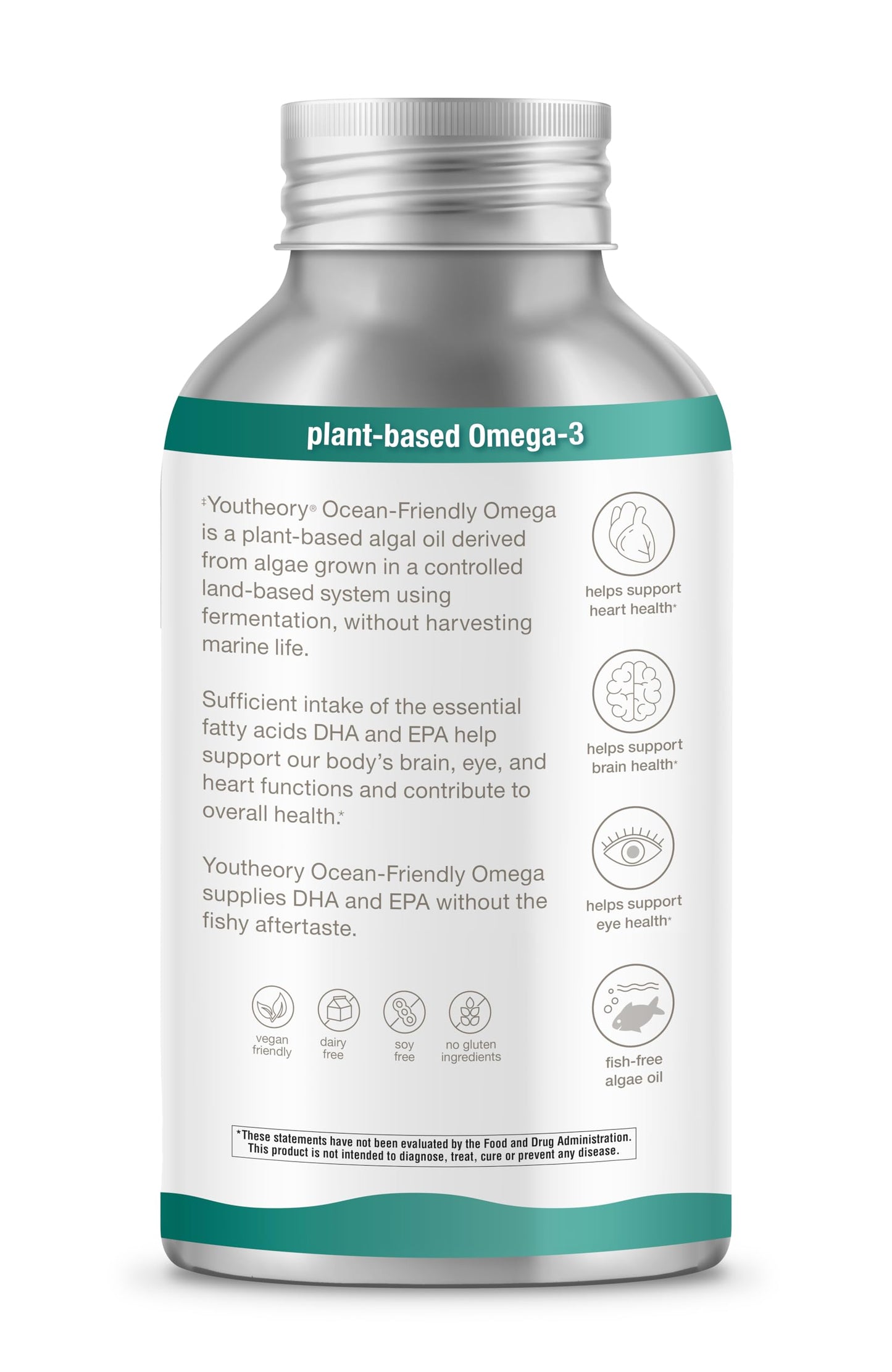 Youtheory Ocean-Friendly Omega – Vegan Algae Omega-3 (EPA & DHA) | Recyclable Aluminum