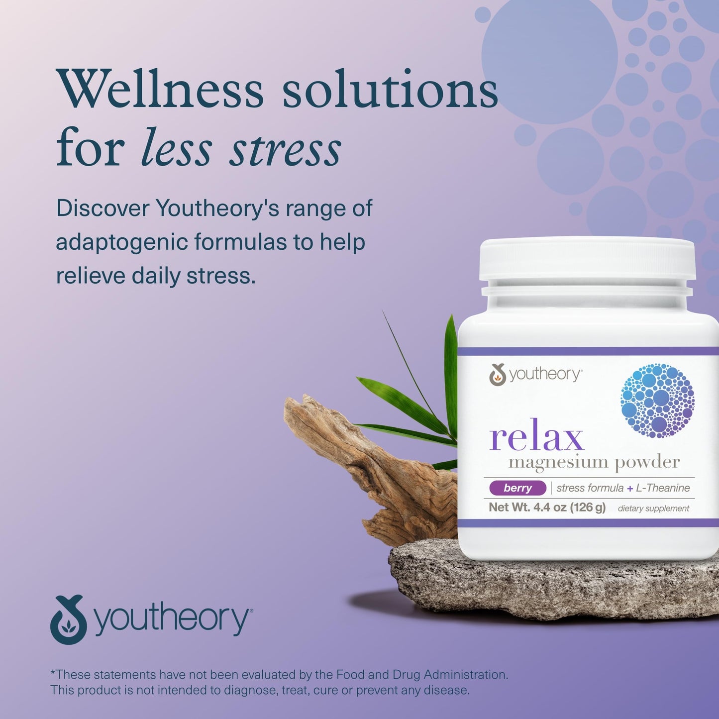 Youtheory Relax Magnesium Powder – Vegan Stress Relief with L-Theanine & GABA, Berry, 4.4 oz