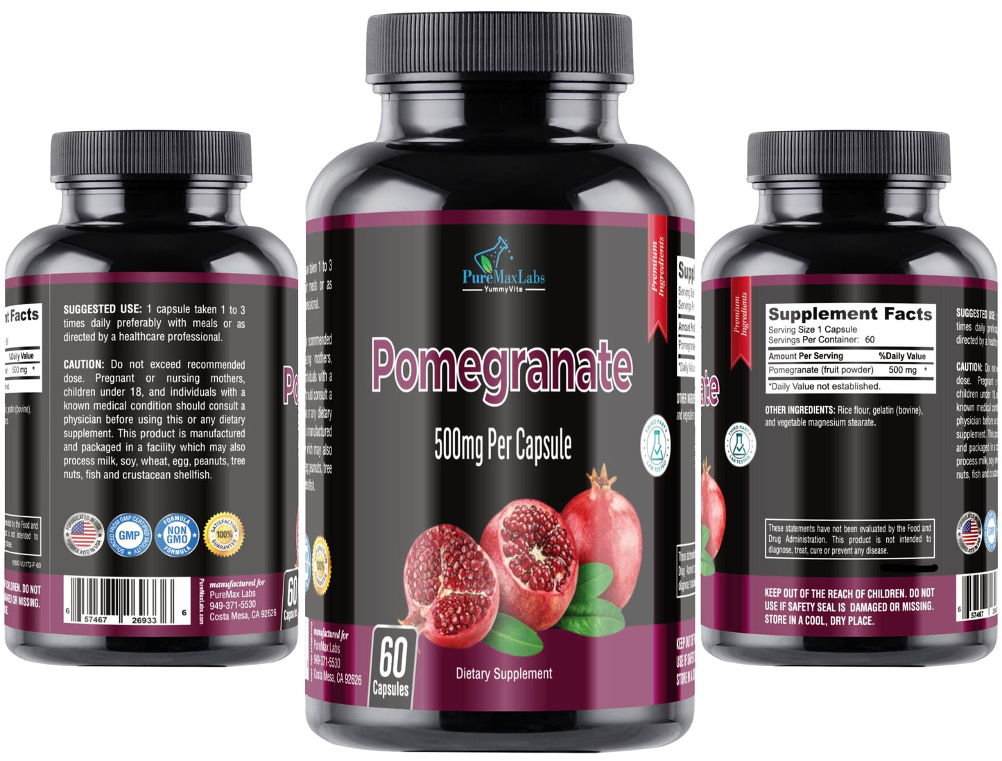 YUMMYVITE Pomegranate Capsules 500mg | Antioxidant Superfood, 60 Capsules