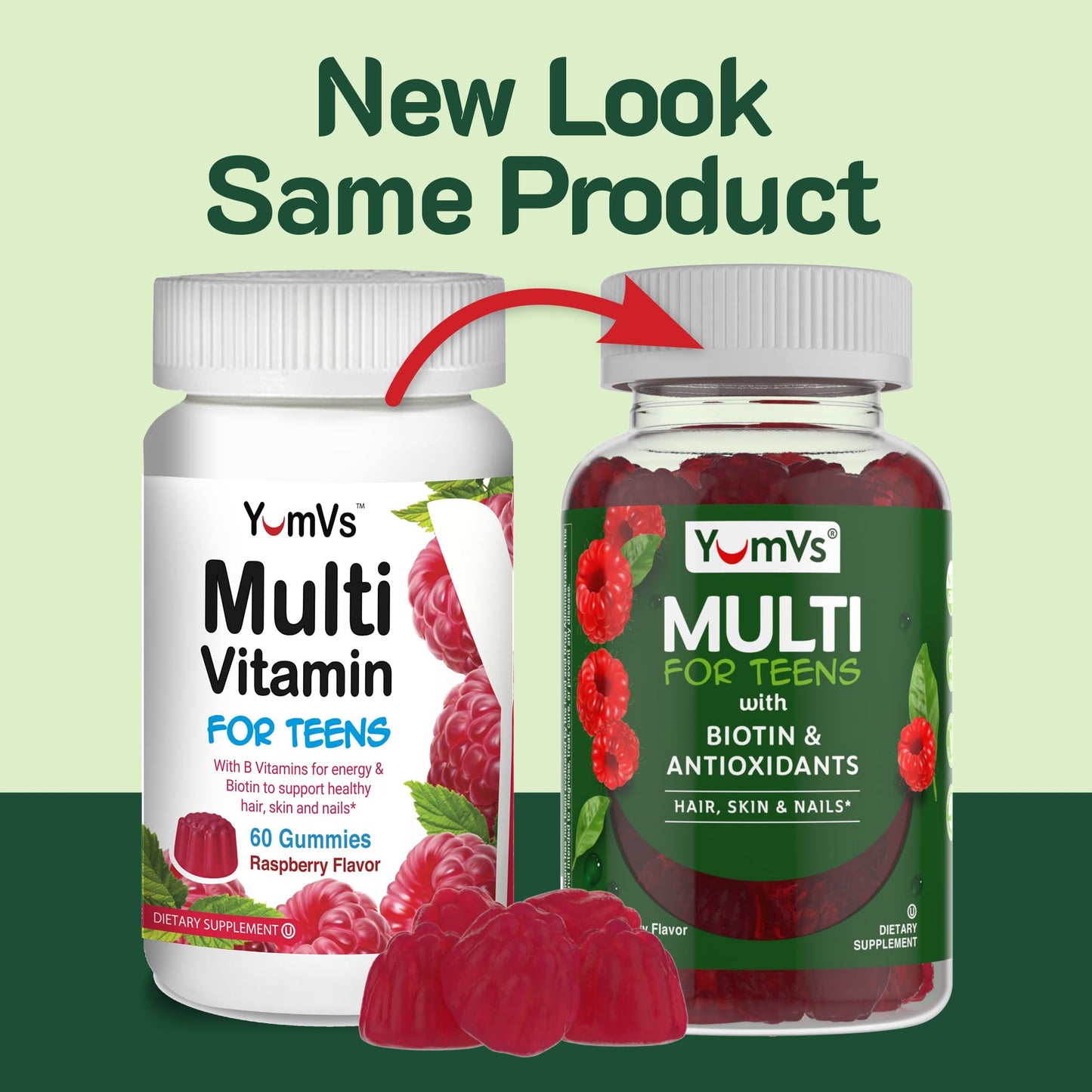 YumVs Teen Multivitamin Gummies - Raspberry Flavor | Biotin & Antioxidants | Hair, Skin & Nails | Kosher 12-17 (60 Count)