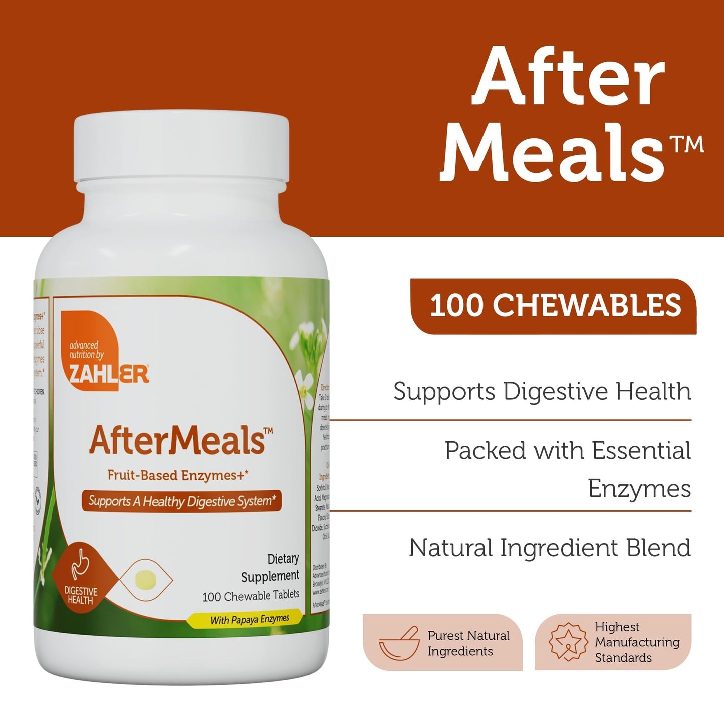 Zahler AfterMeals Digestive Enzymes - Chewable Fruit-Based Enzymes - Kosher & Gluten Free - Made in USA