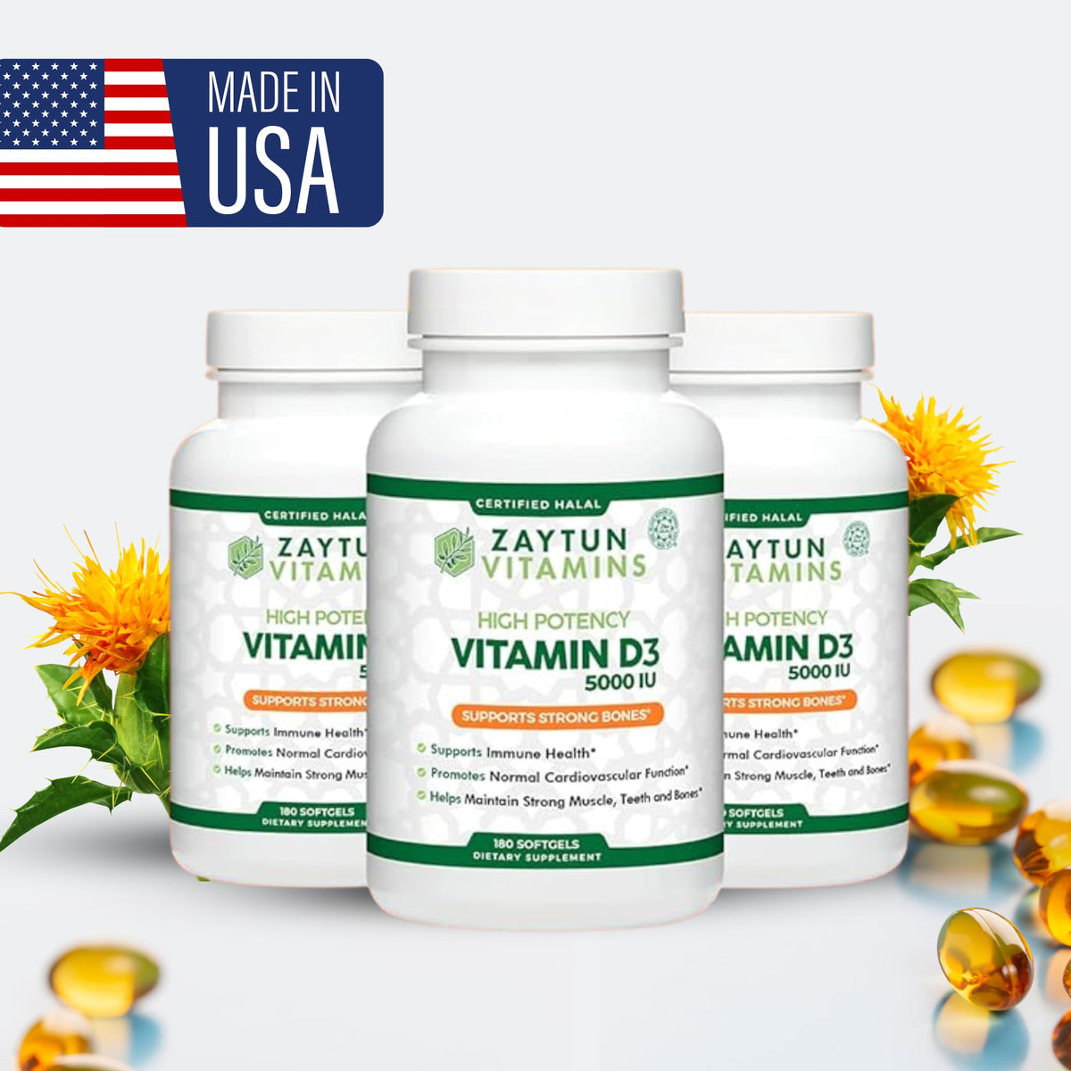 Zaytun Halal Vitamin D3 5000 IU – 180 Mini Softgels | Supports Bones & Immune Health | Made in USA BritishVita | Premium UK Vitamins & Wellness Supplements
