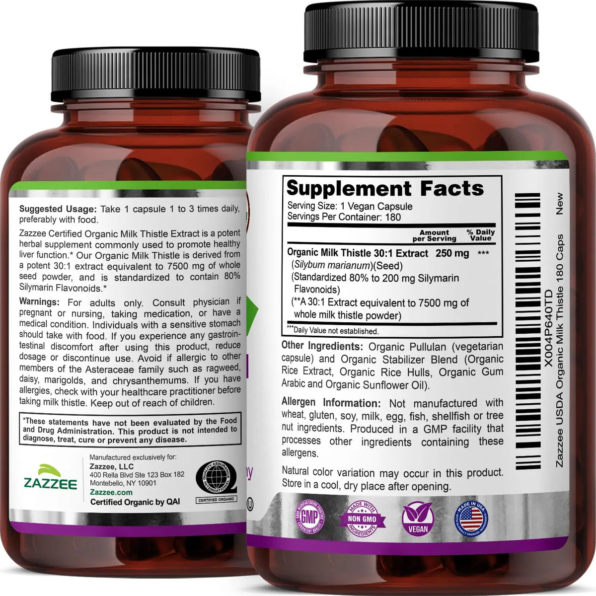 Zazzee USDA Organic Milk Thistle 30:1 Extract – 7500 mg per Capsule, 180 Vegan Capsules, 80% Silymarin, USA Made BritishVita | Premium UK Vitamins & Wellness Supplements
