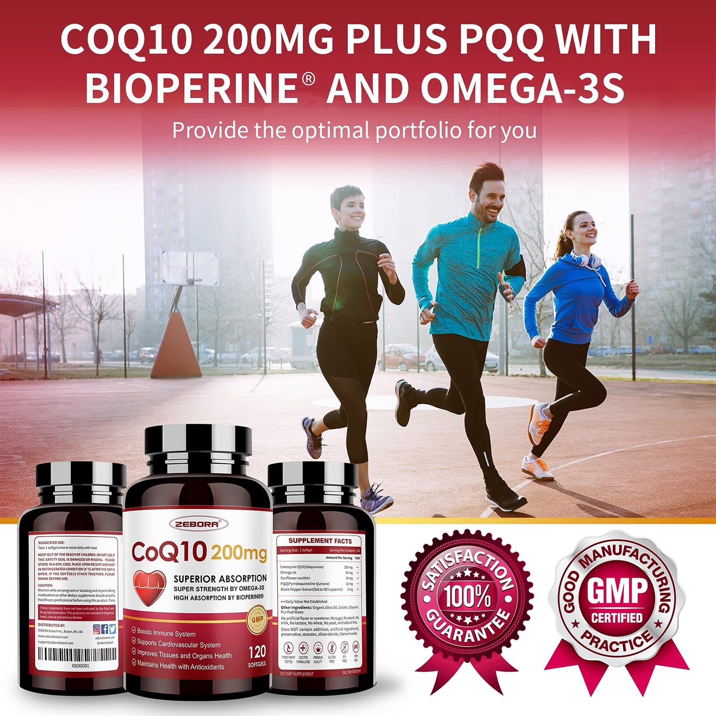 ZEBORA CoQ10-200mg Softgels with PQQ, BioPerine & Omega-3 – 120 Servings