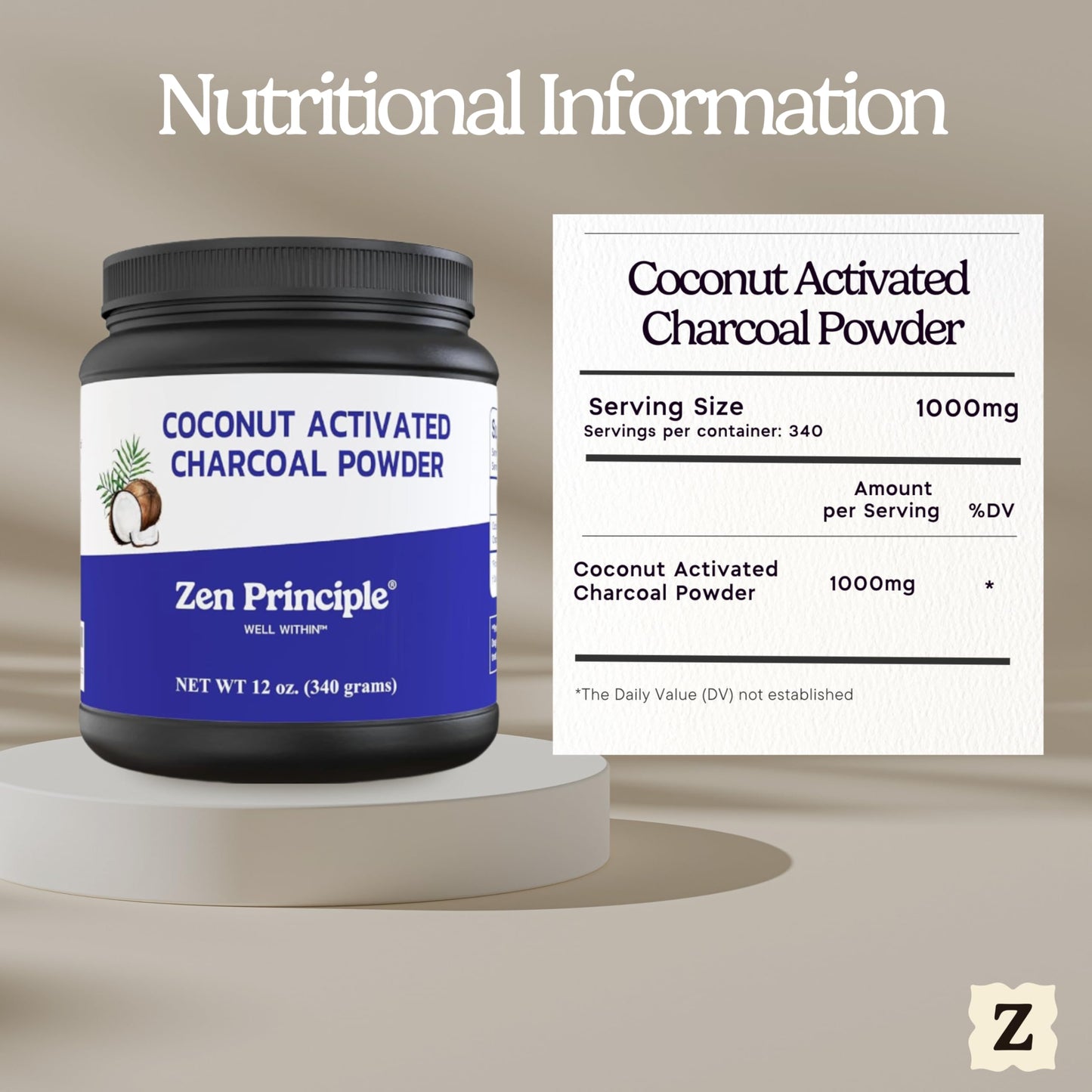 Zen Principle Coconut Activated Charcoal Powder – Teeth Whitening, Digestive Support, USA-Owned 12 Oz