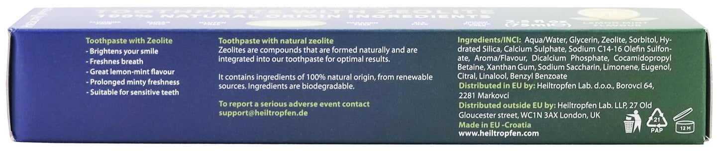 Zeolite Toothpaste | 75 ml (2.5 fl oz) | Fluor-Free | 15% Natural Zeolite | Heiltropfen®