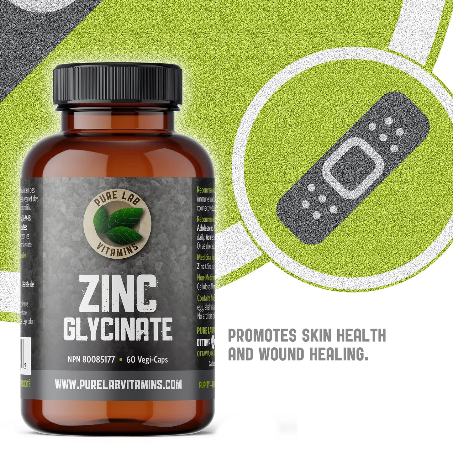Zinc Glycinate 23 mg Supplement - 60 Vegan Caps by Pure Lab Vitamins (Canada)