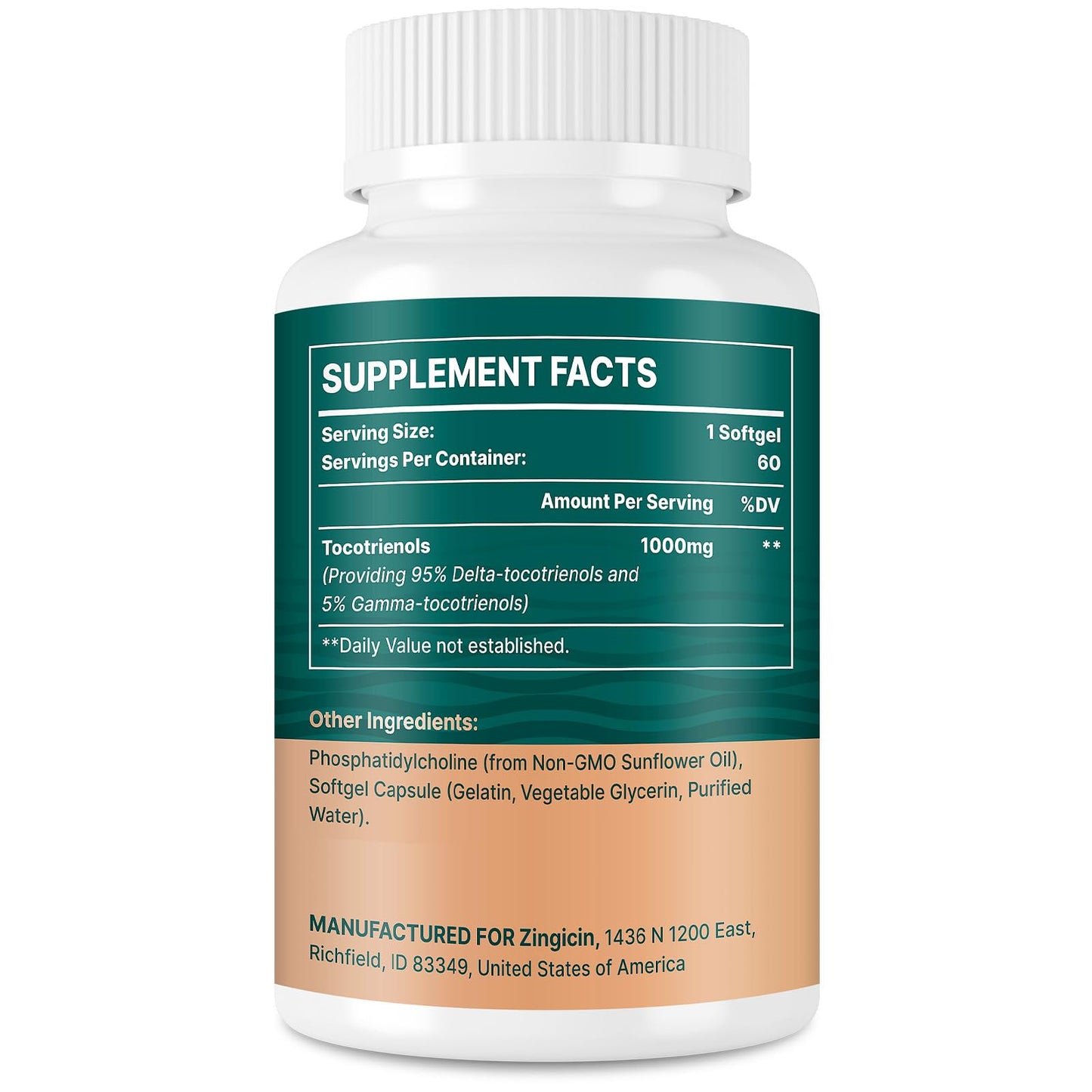 Zingicin Vitamin E Tocotrienols - Liposomal Vitamin E (1000mg), Delta & Gamma Tocotrienols, 60 Softgels
