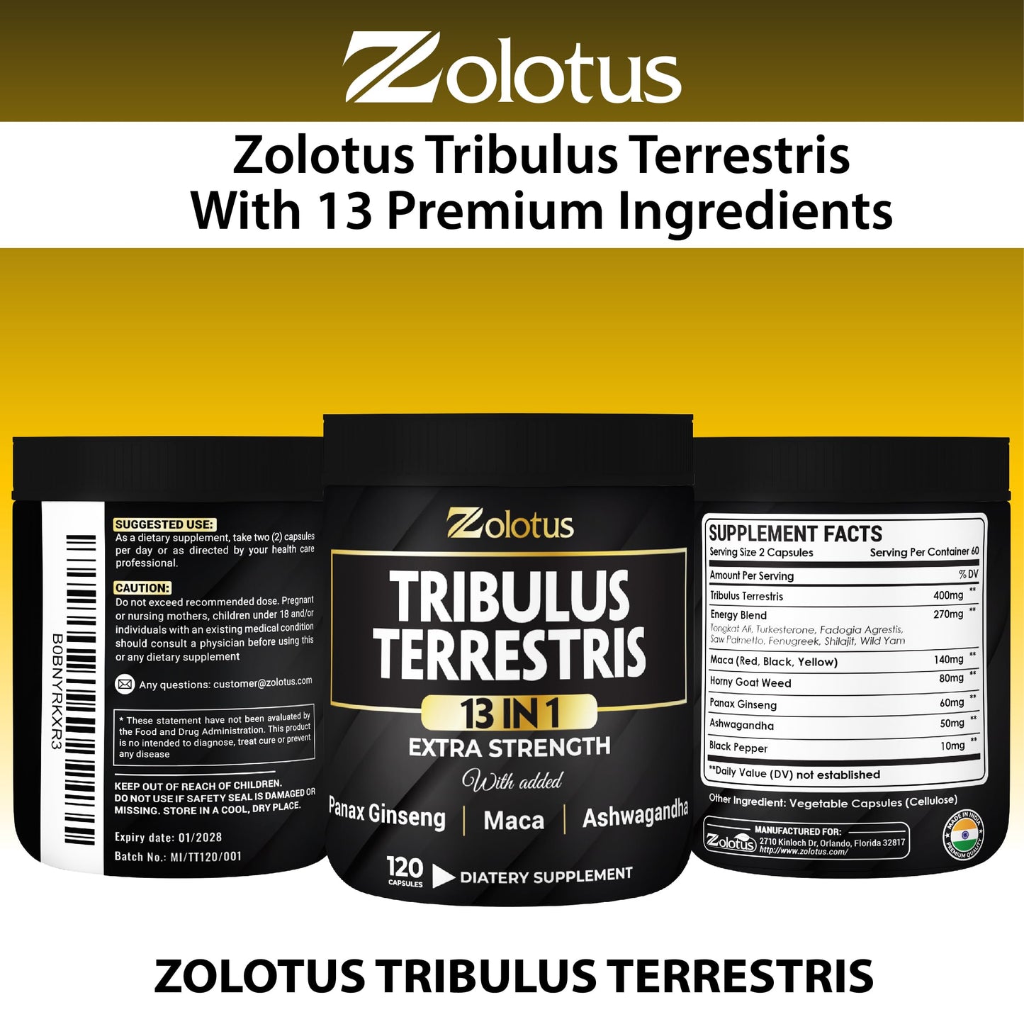 Zolotus 13in1 Tribulus Capsules with Maca, Panax Ginseng – 120 Caps