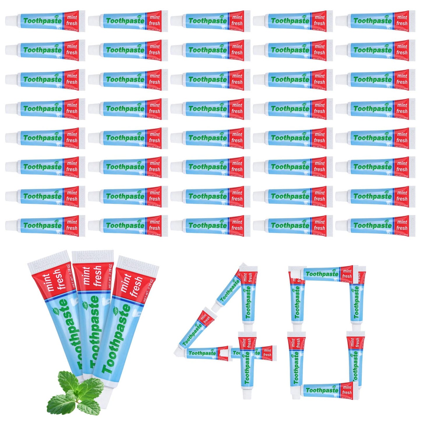0.28oz Small Toothpaste Travel Size Bulk – Mint Scent, TSA Compliant (40 Count)