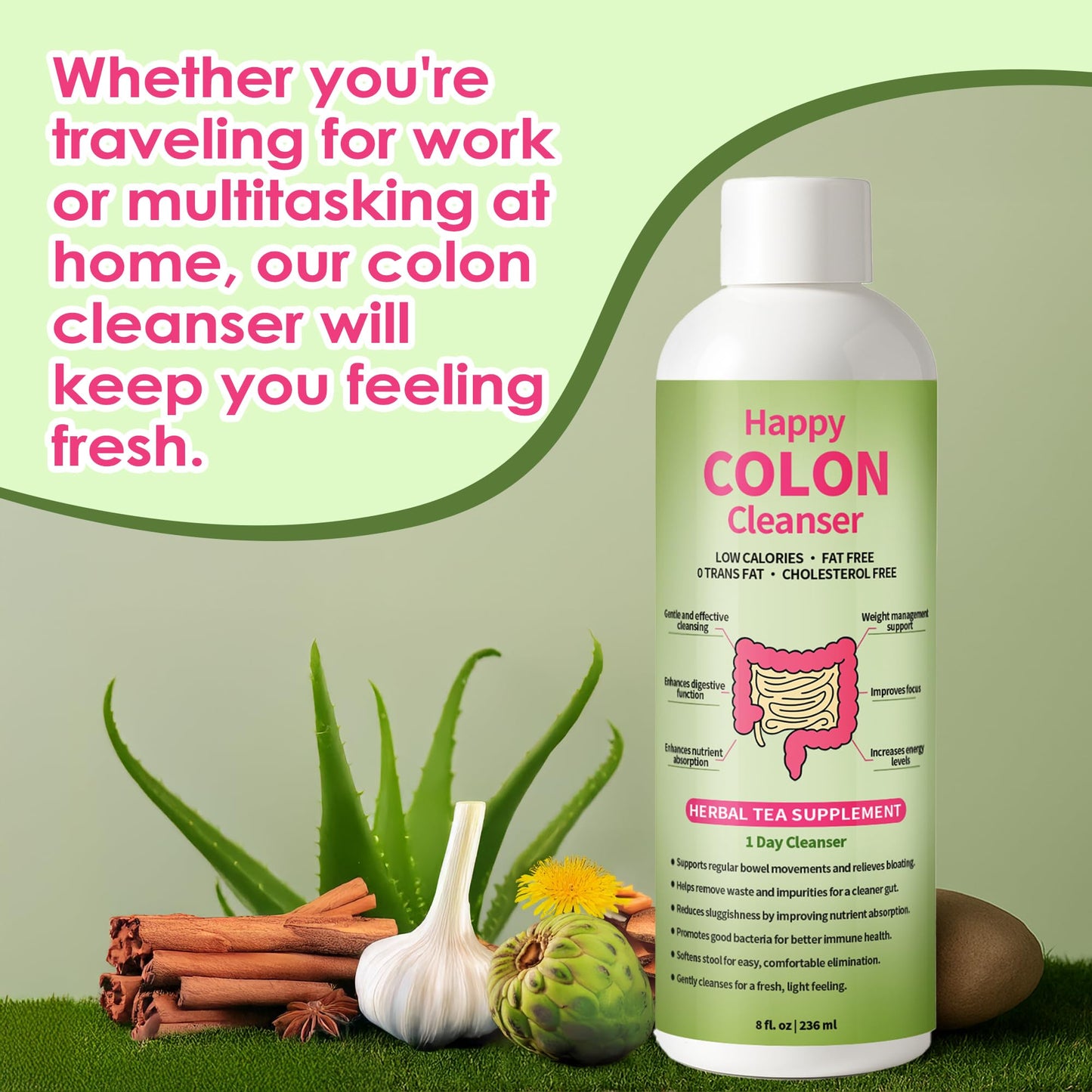 1 Day Happy Colon Cleanser - Gentle Herbal Digestive Support, 8 fl oz (1 Pc)