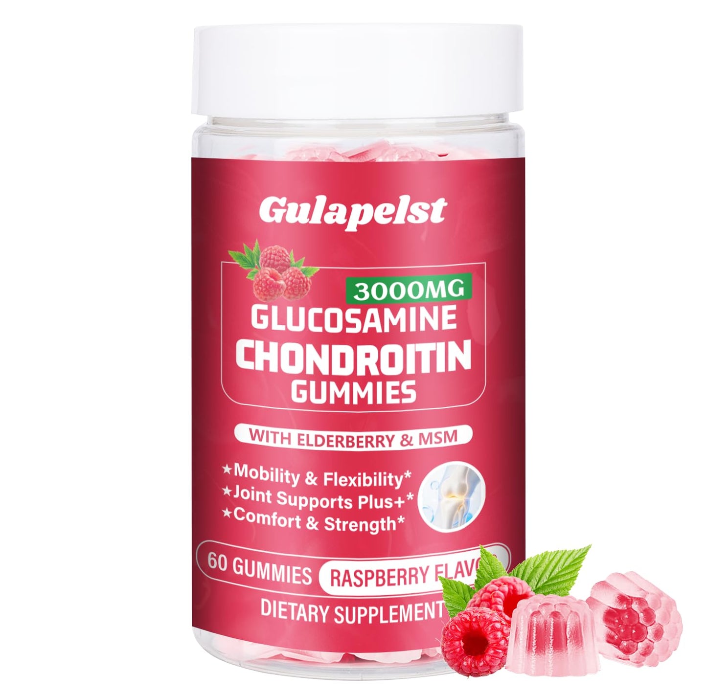 1 Pack 3000MG Glucosamine Chondroitin Gummies – Extra Strength Joint Health, MSM & Elderberry | 60 Gummies